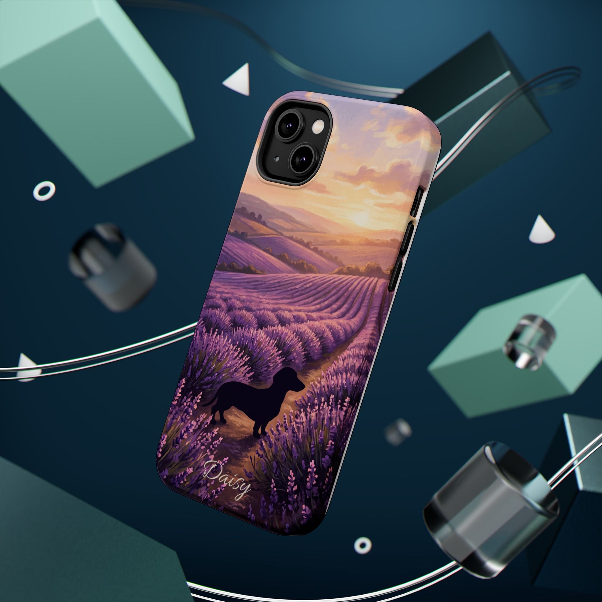 Personalized Dachshund Lavender Field Phone Case — Wireless Charging Cover