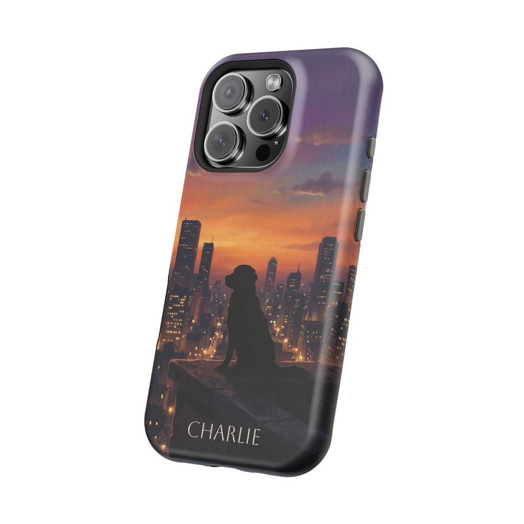 Personalized Golden Retriever City Skyline Phone Case — Wireless Charging Cover