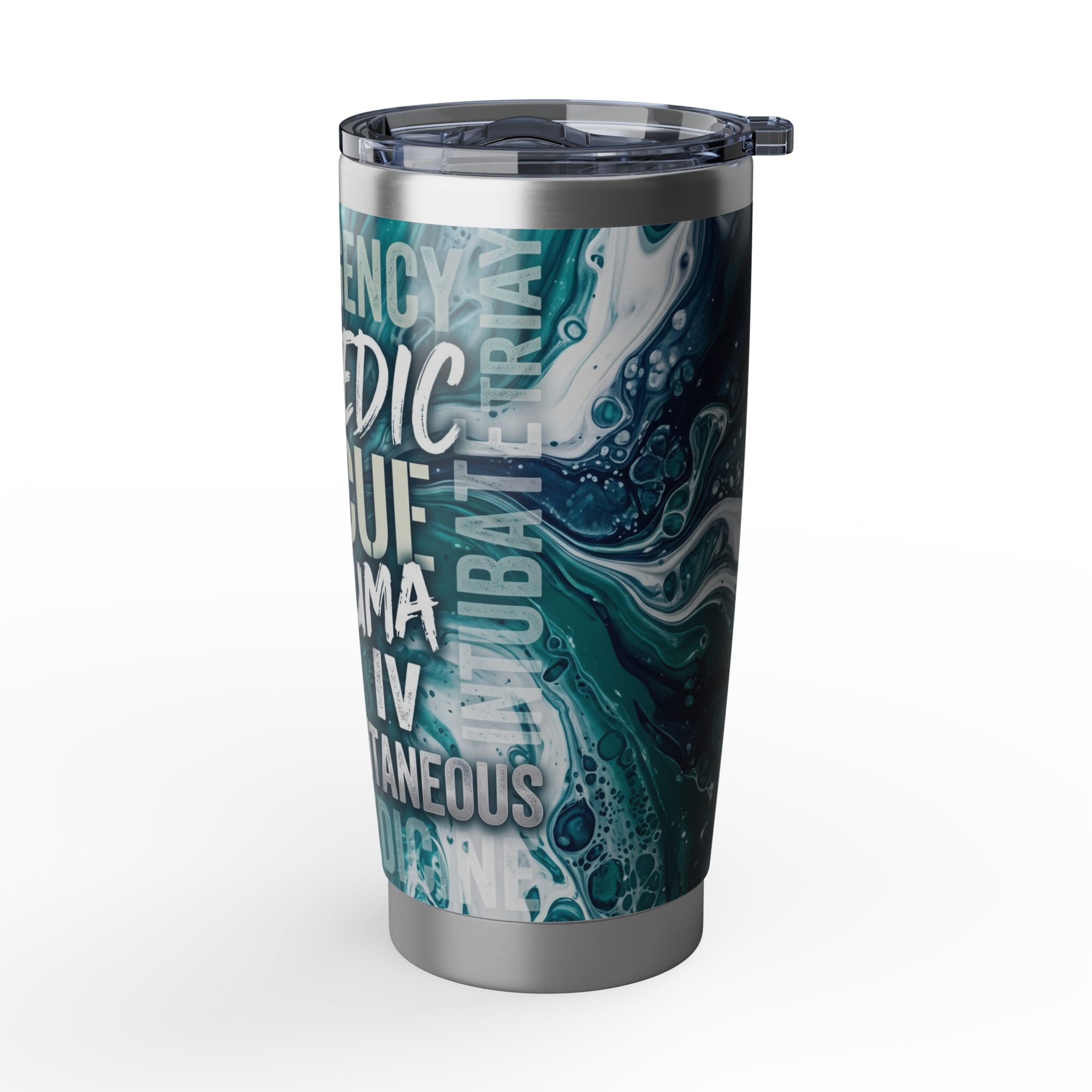Paramedic/EMT 20oz Tumbler – Teal Marble Emergency Medical Terms Design