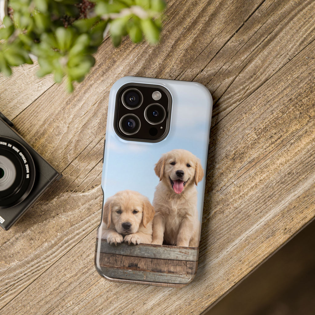 Golden Retriever Puppy Duo Phone Case — Impact-Resistant Wireless Charging Cover