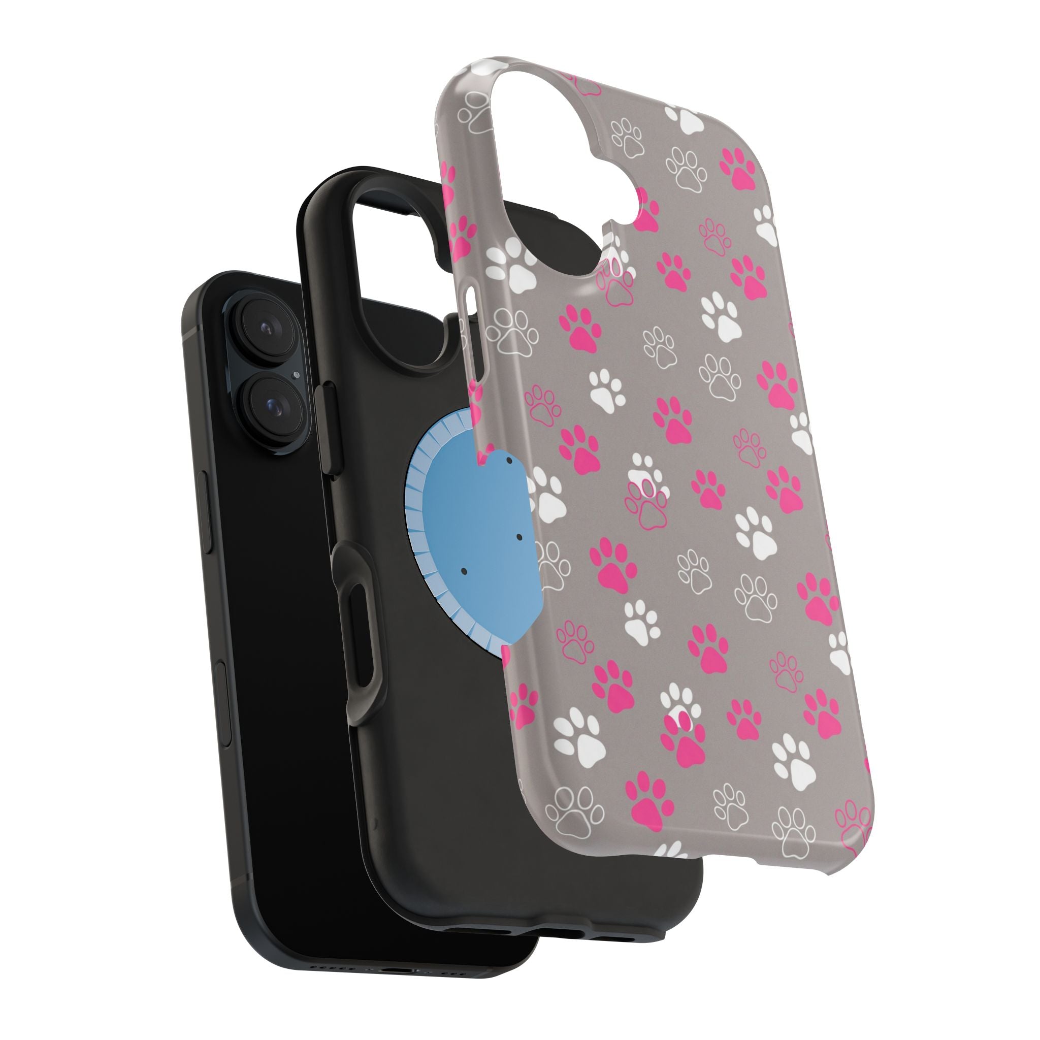 Pink & White Paw Print Phone Case — Impact-Resistant Wireless Charging Cover