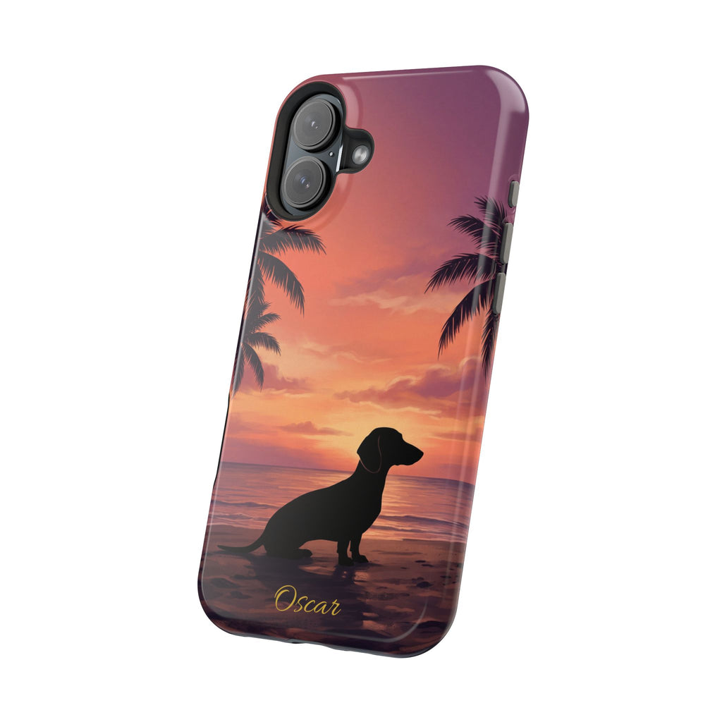 Personalized Dachshund Tropical Beach Sunset Phone Case — Wireless Charging Cover