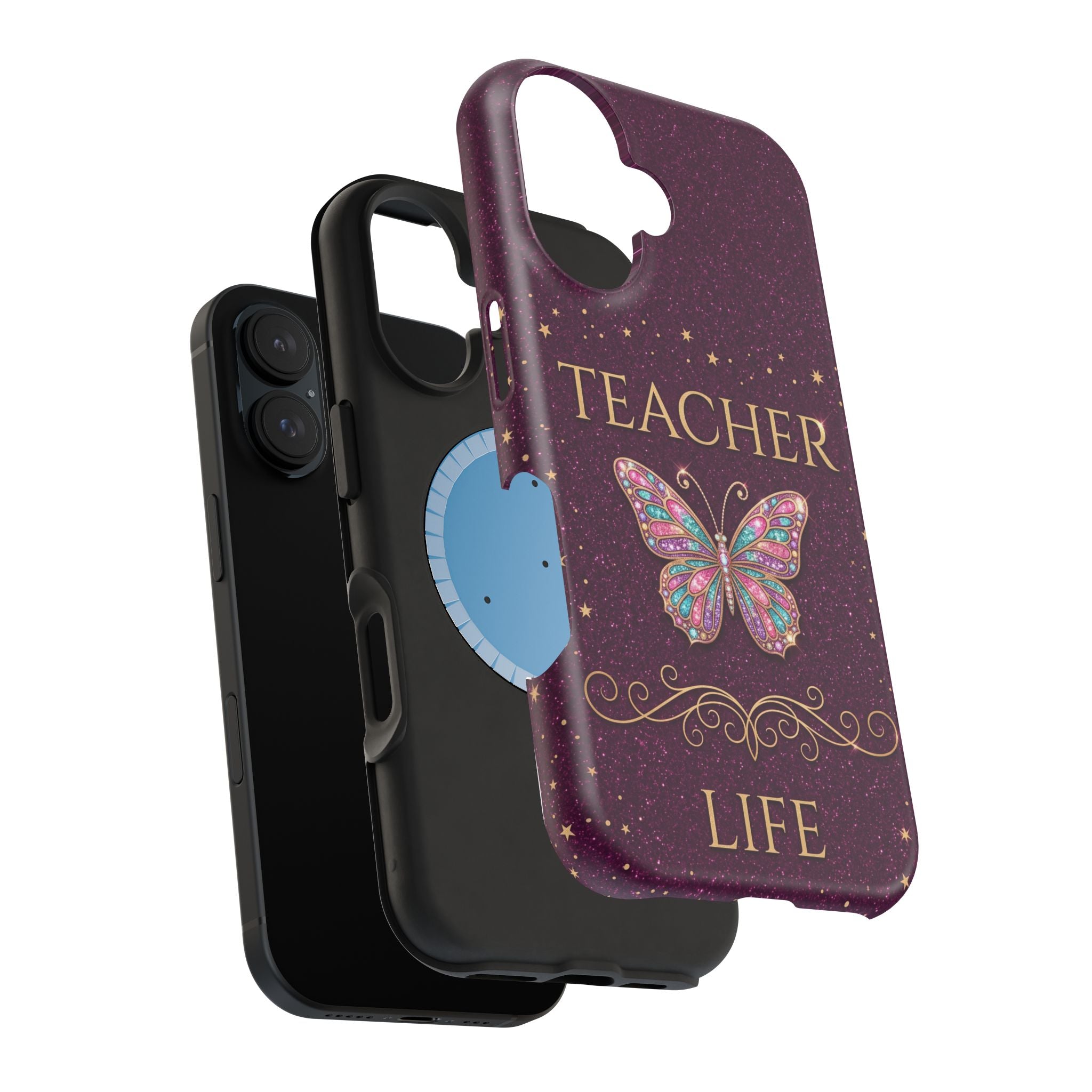 Teacher Life Glitter Butterfly Phone Case — Wireless Charging Cover
