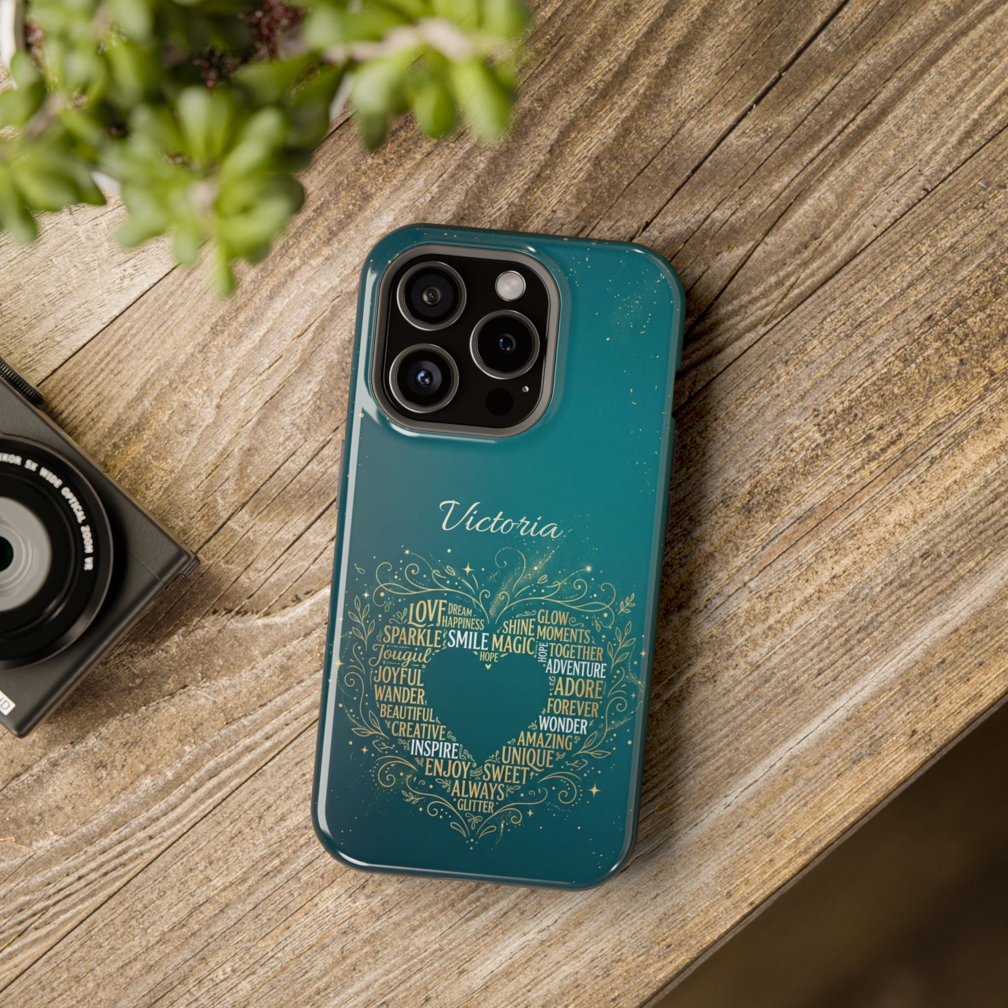Personalized Teacher Heart Word Art Phone Case — Impact-Resistant Wireless Charging Cover