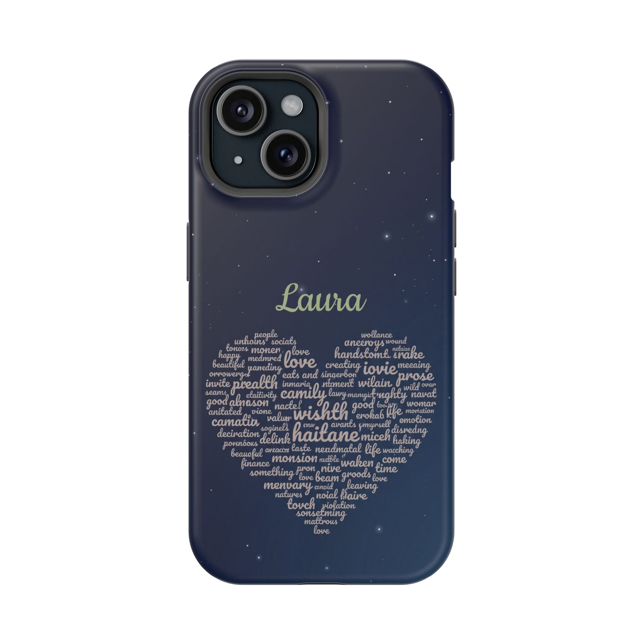 Personalized Teacher Heart Word Art Phone Case — Navy Wireless Charging Cover