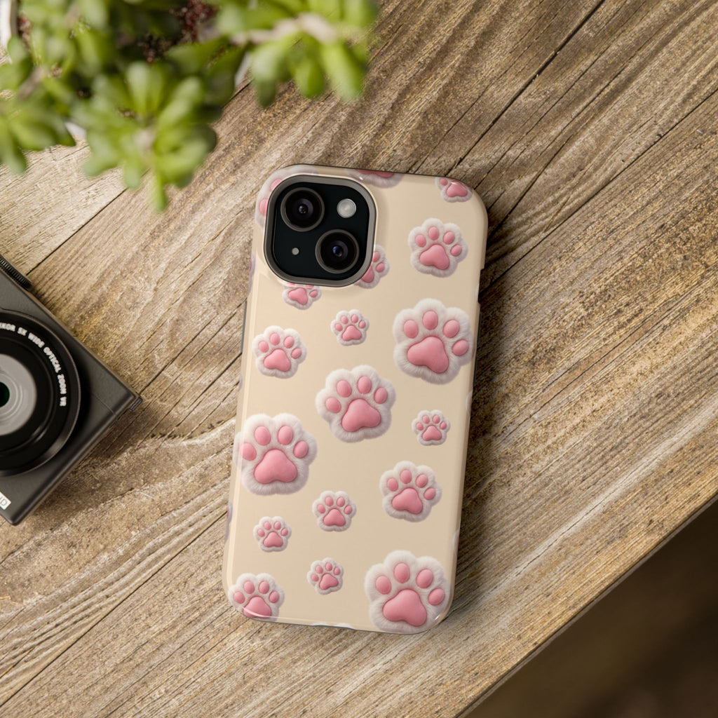 Pink Paw Print Phone Case — Impact-Resistant Wireless Charging Cover