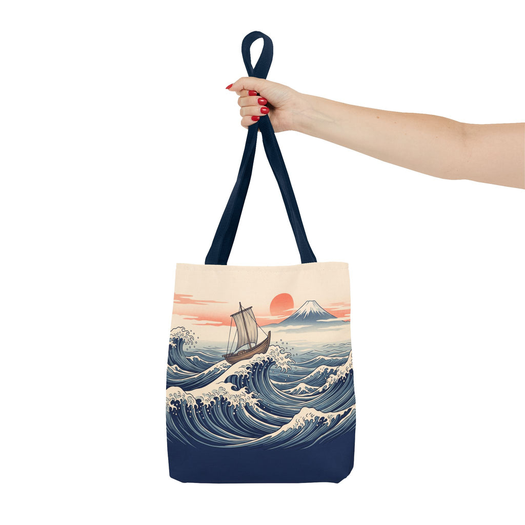 Japanese Wave Sailboat Tote Bag – Woodblock Style Ocean Beach Bag