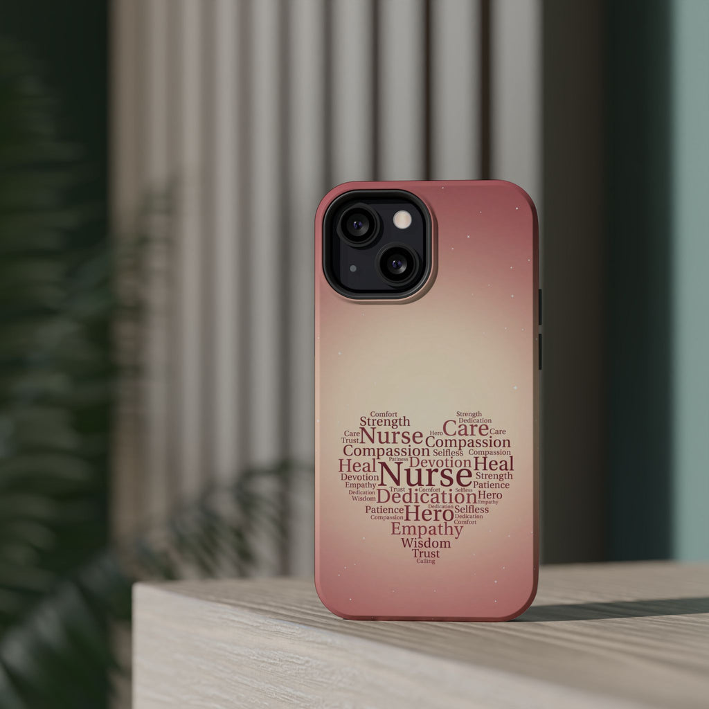 Nurse Heart Word Art Phone Case — Impact-Resistant Wireless Charging Cover
