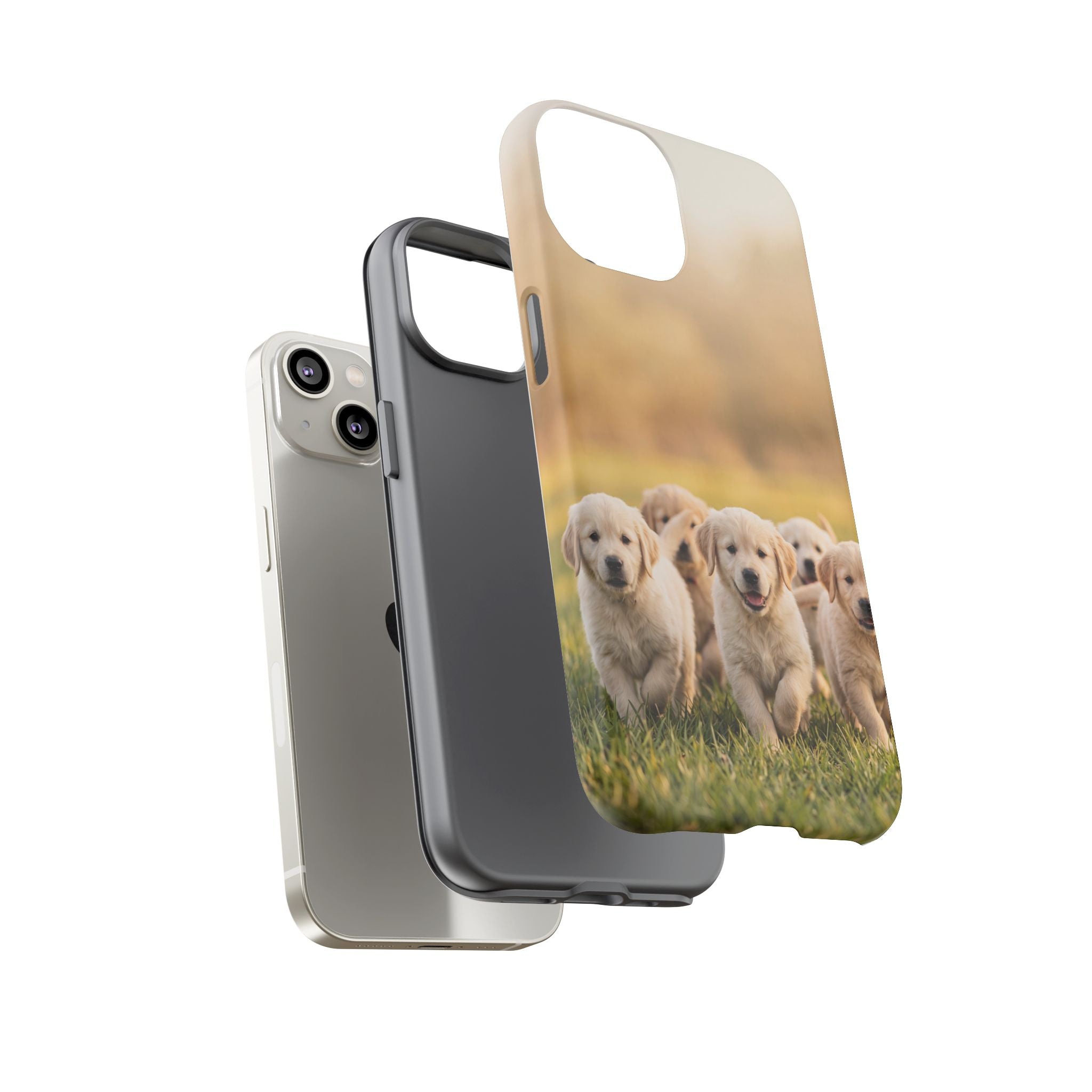 Golden Retriever Puppies Phone Case | Playful Puppy Pack Running in Grass | iPhone & Samsung