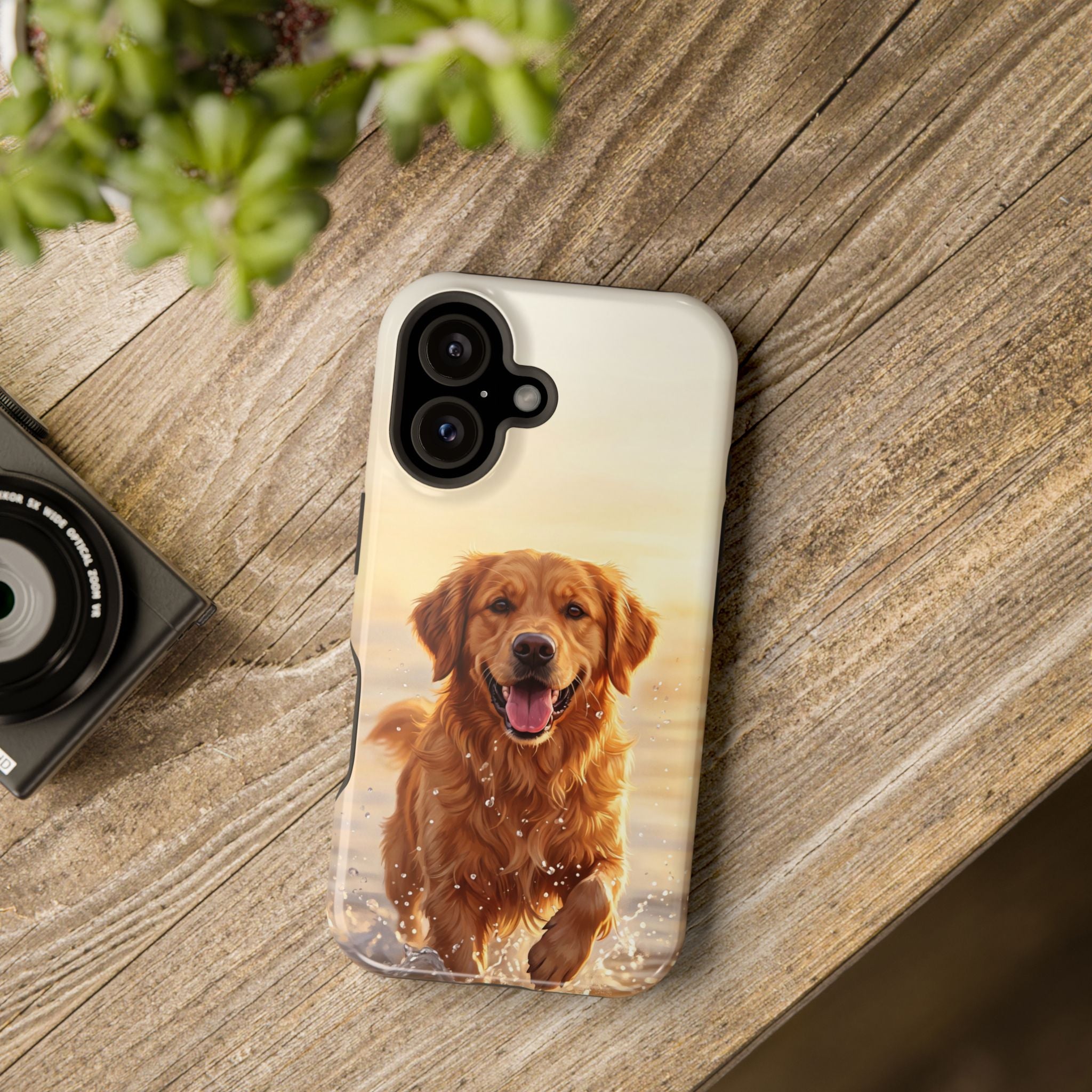 Beach Golden Retriever Phone Case — Impact-Resistant Wireless Charging Cover