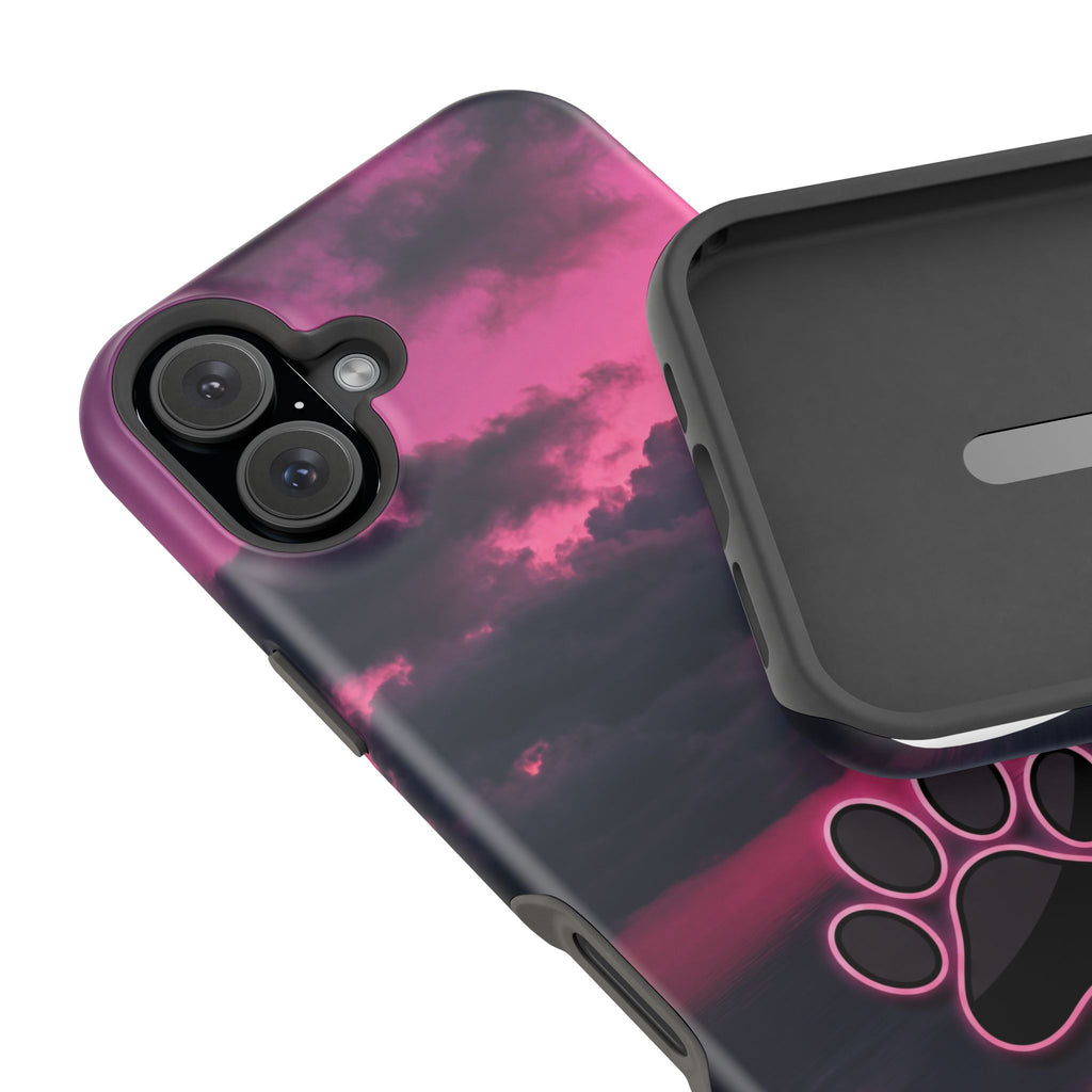 Pink Sky Paw Print Phone Case — Impact-Resistant Wireless Charging Cover