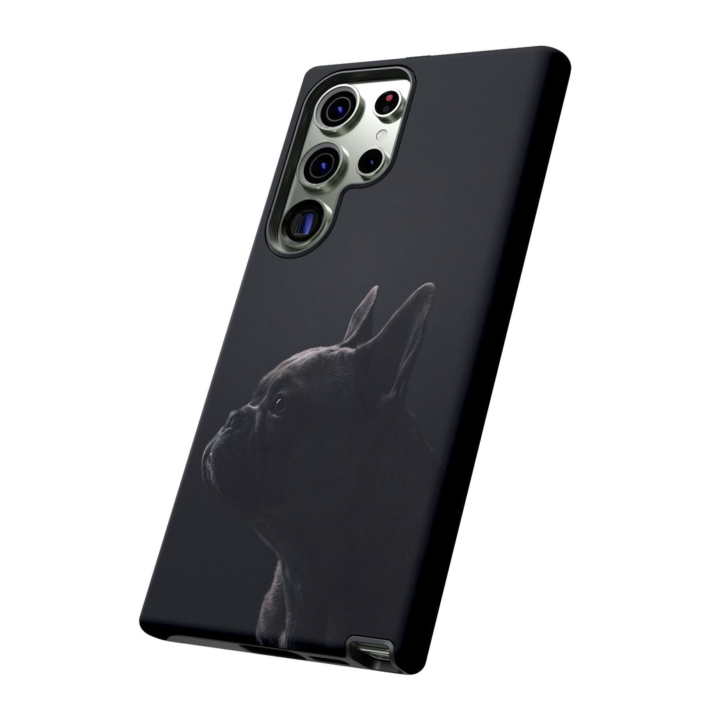 Silhouette French Bulldog Phone Case | Minimalist Black-on-Black Frenchie Profile | iPhone & Samsung