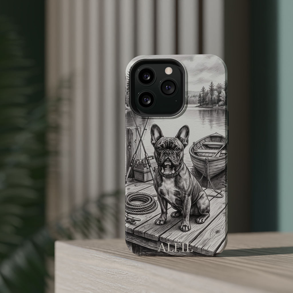 Personalized French Bulldog Lakeside Dock Phone Case — Wireless Charging Cover