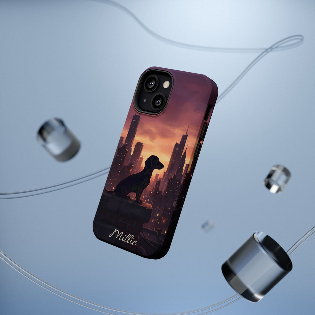 Personalized Dachshund City Skyline Phone Case — Wireless Charging Cover