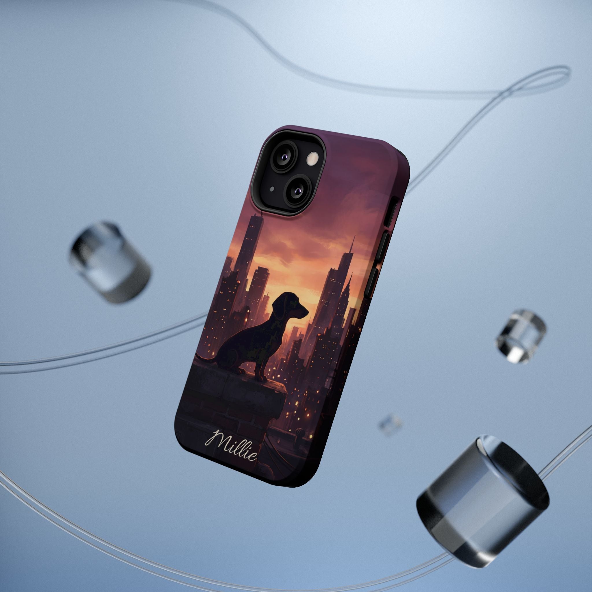 Personalized Dachshund City Skyline Phone Case — Wireless Charging Cover
