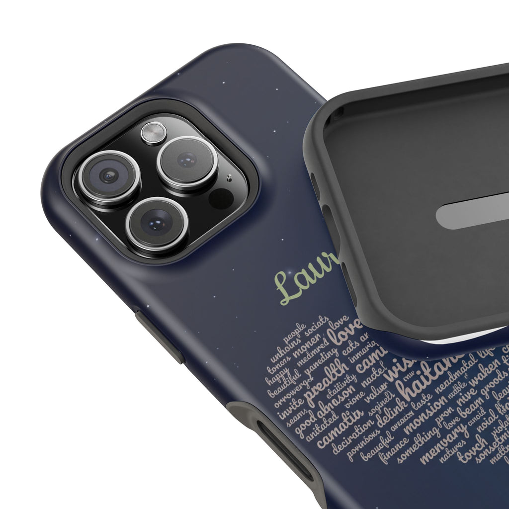 Personalized Teacher Heart Word Art Phone Case — Navy Wireless Charging Cover
