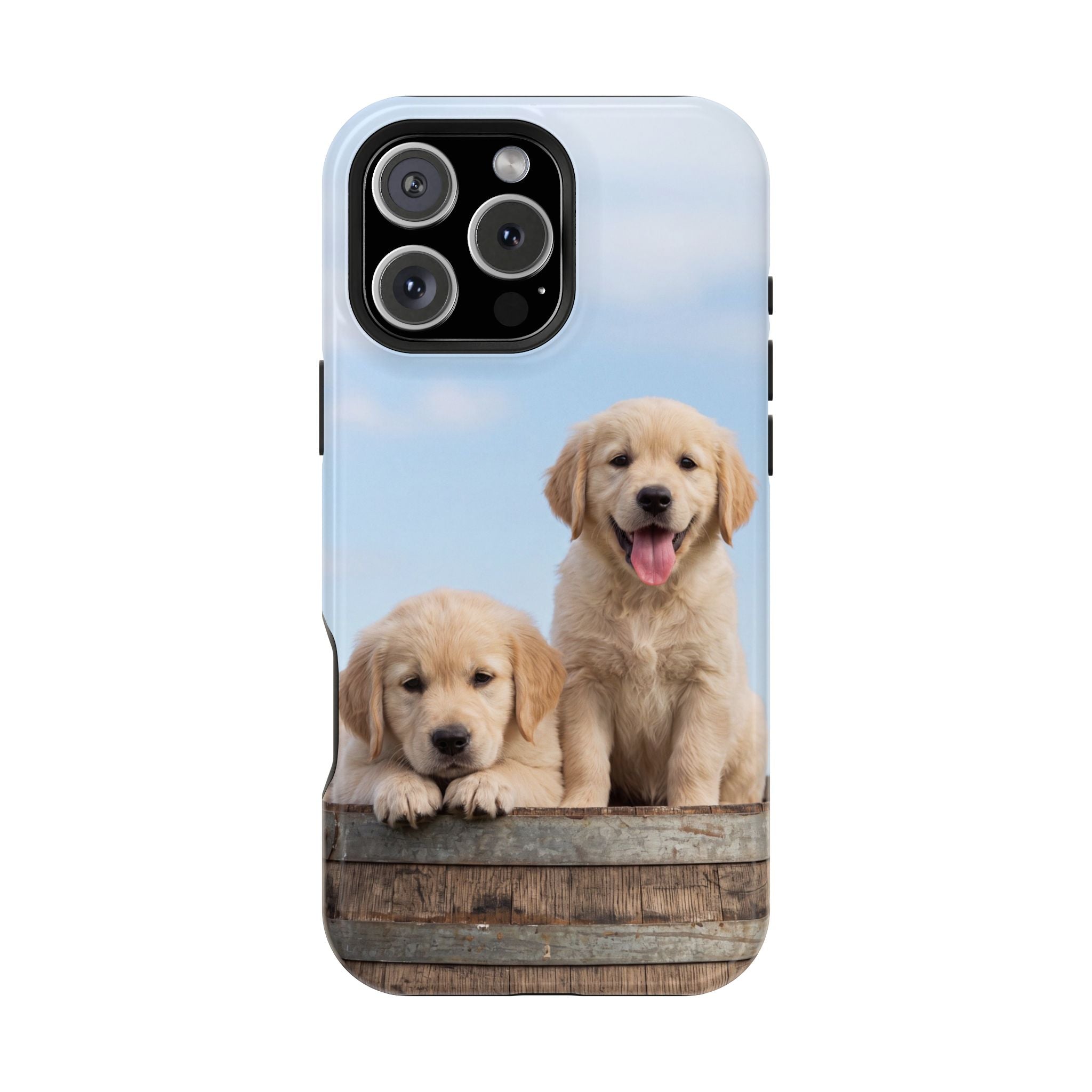 Golden Retriever Puppy Duo Phone Case — Impact-Resistant Wireless Charging Cover