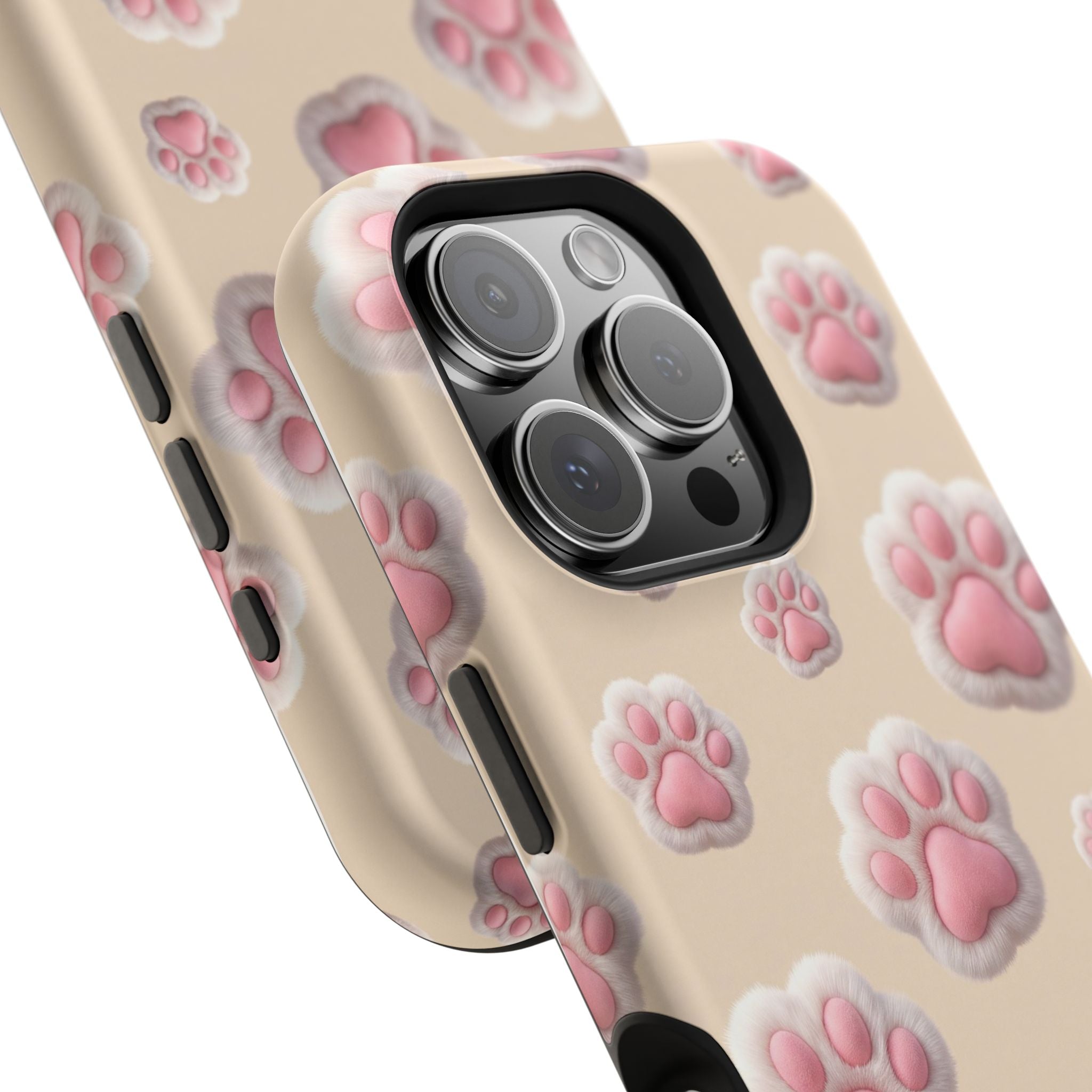 Pink Paw Print Phone Case — Impact-Resistant Wireless Charging Cover