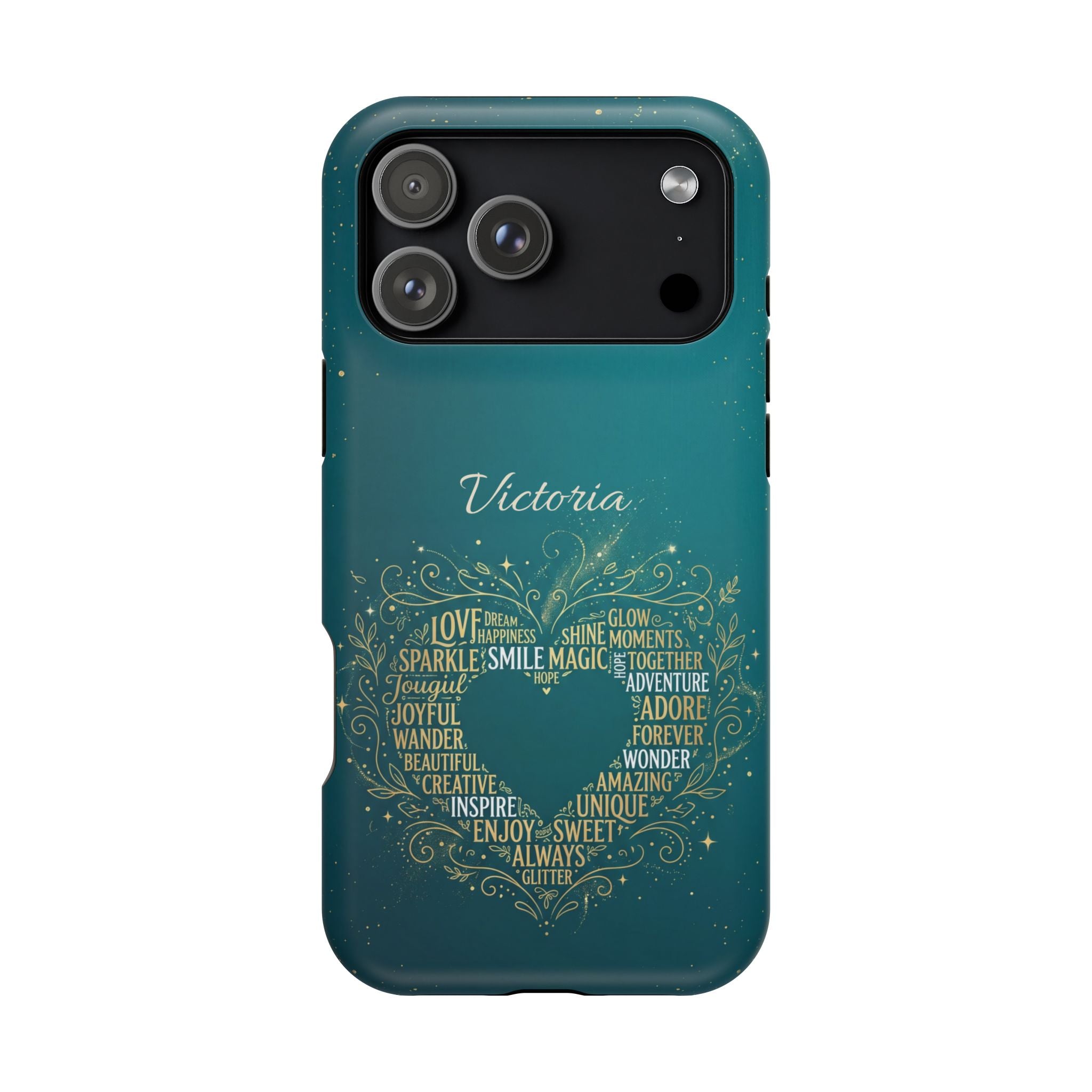 Personalized Teacher Heart Word Art Phone Case — Impact-Resistant Wireless Charging Cover