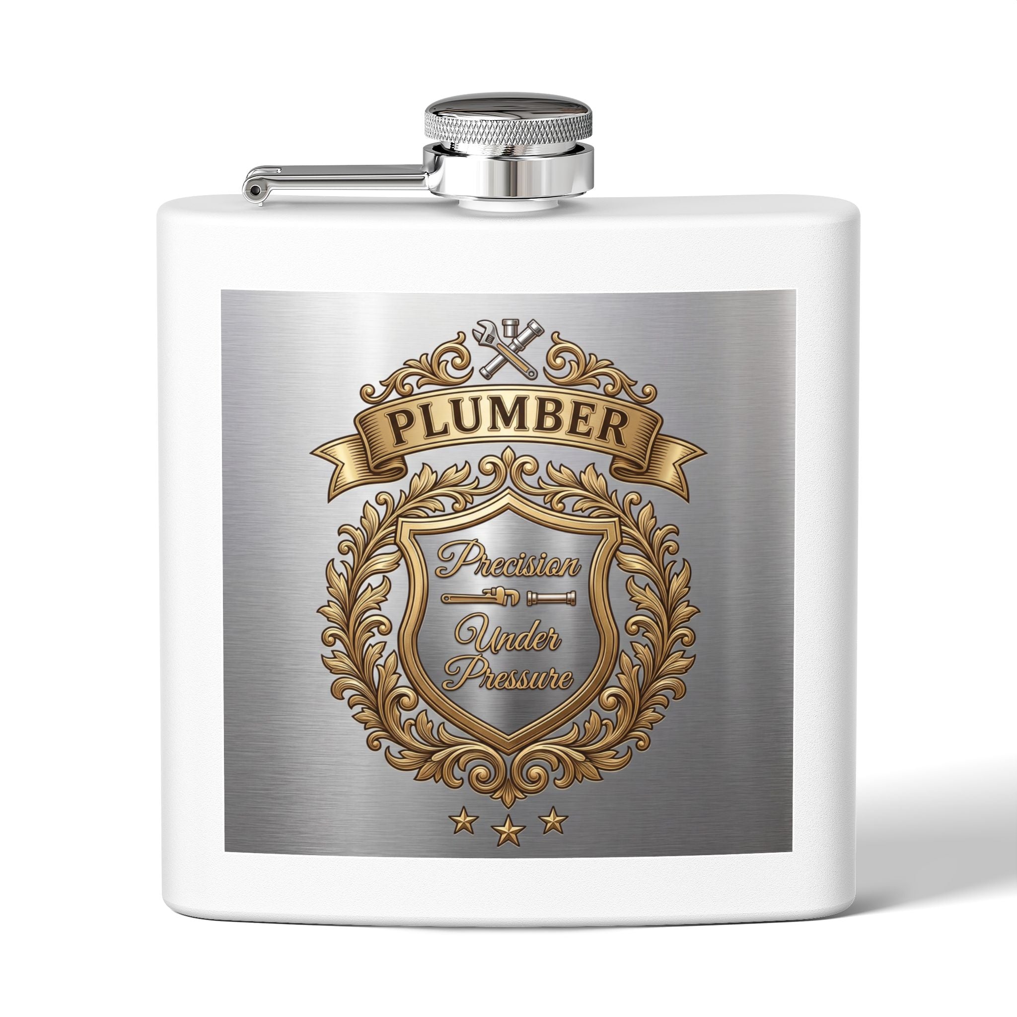 Flask — "Plumber: Precision Under Pressure" 6oz Stainless Steel Hip Flask