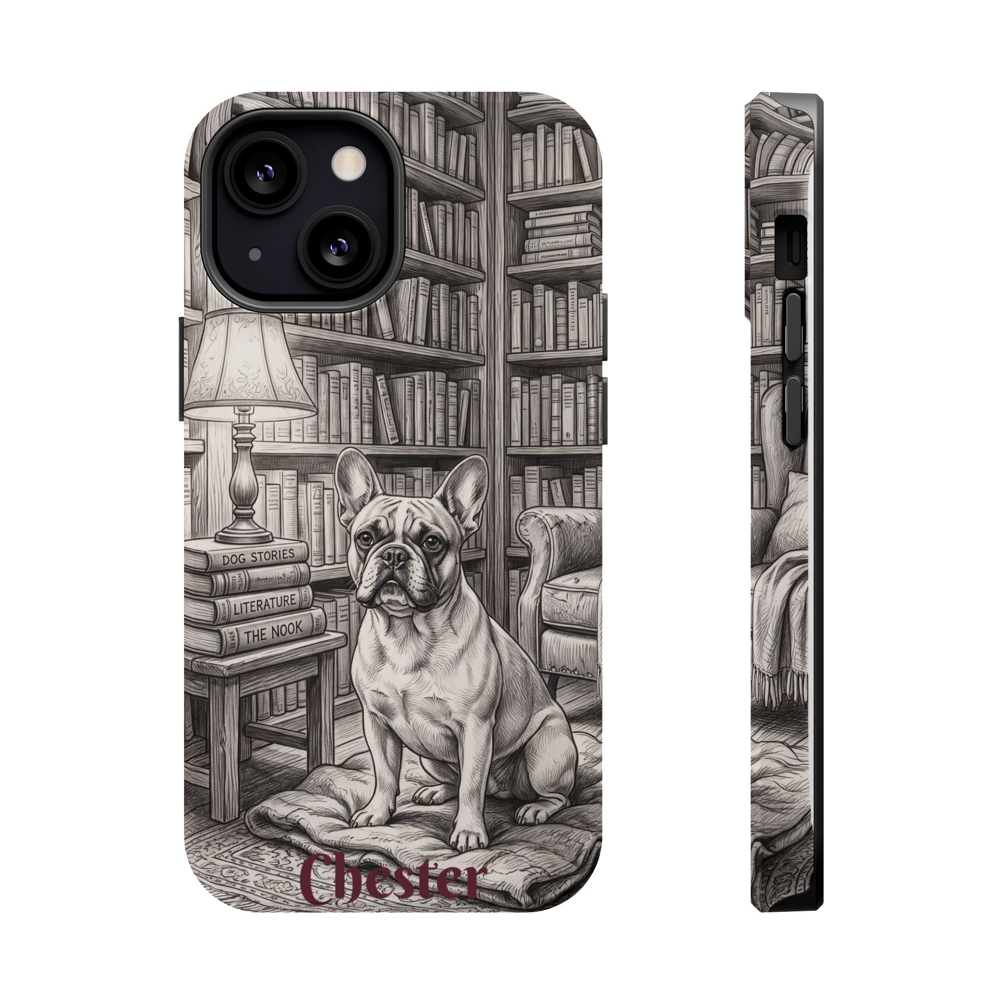 Personalized French Bulldog Library Study Phone Case — Wireless Charging Cover
