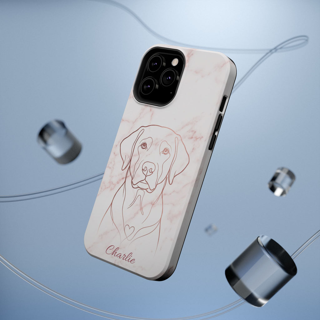 Personalized Rose Gold Marble Labrador Phone Case — Tough Magnetic Case with Wireless Charging