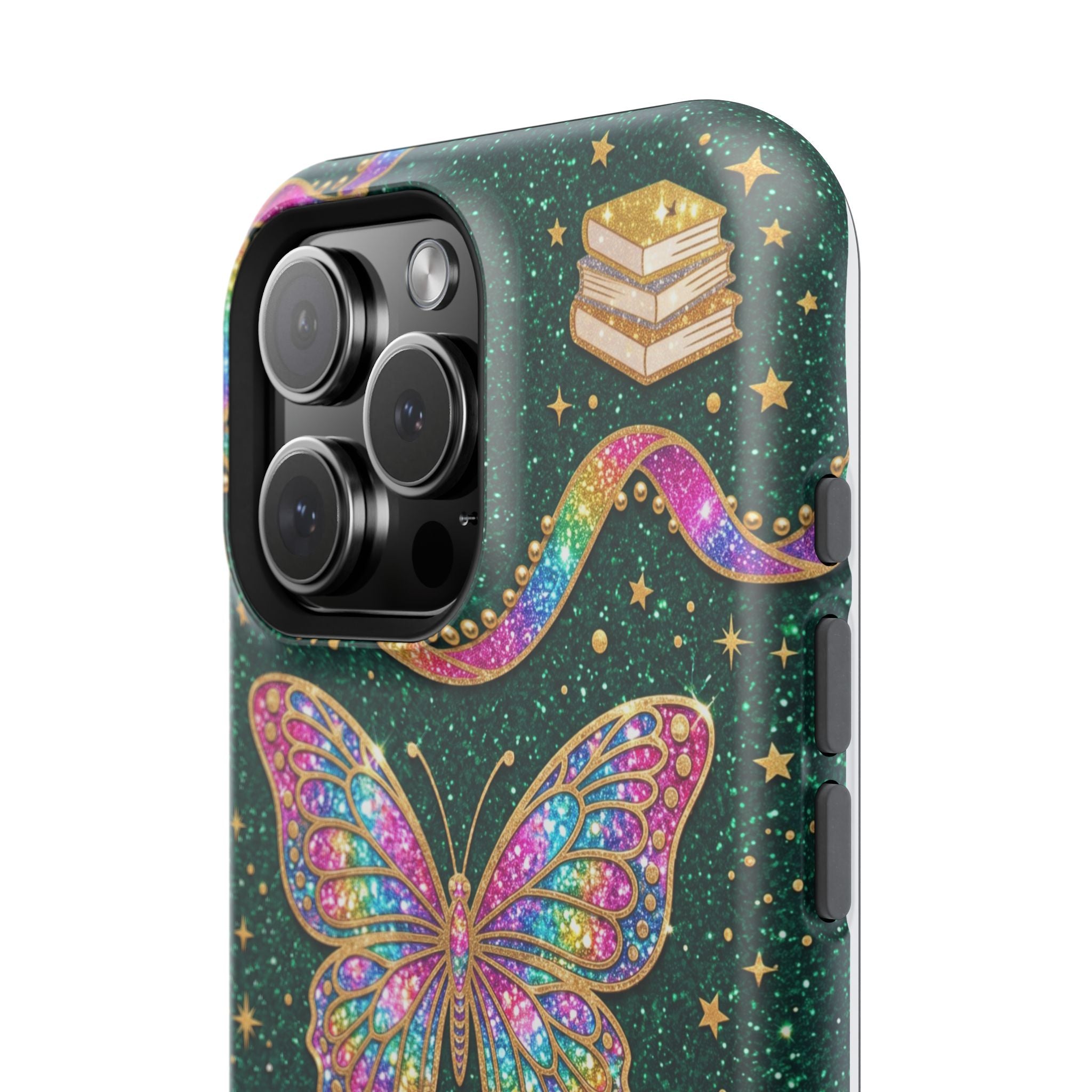 Rainbow Glitter Butterfly Personalized Teacher Phone Case — Wireless Charging Cover