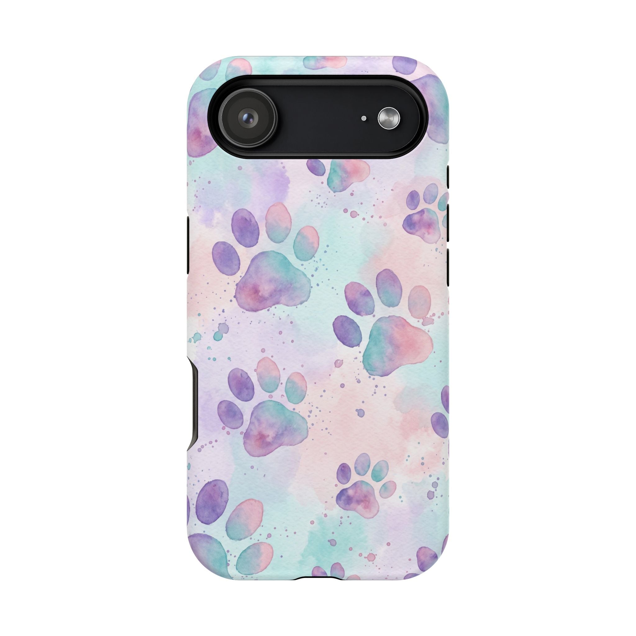 Watercolor Paw Print Phone Case — Impact-Resistant Wireless Charging Cover