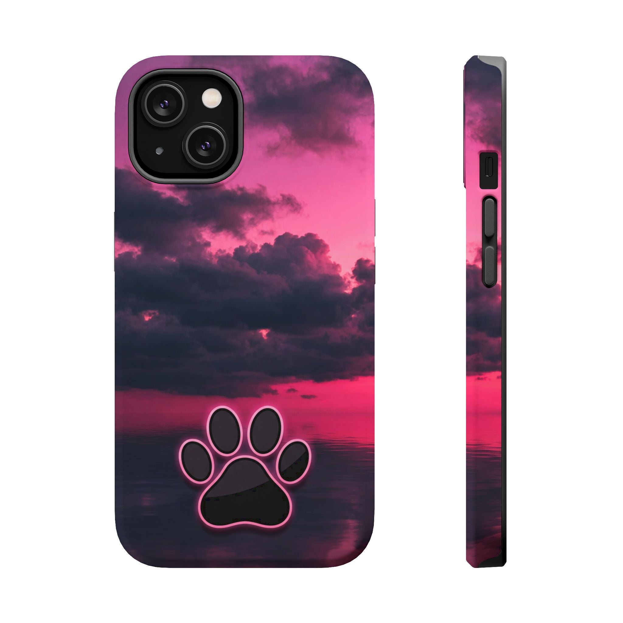 Pink Sky Paw Print Phone Case — Impact-Resistant Wireless Charging Cover