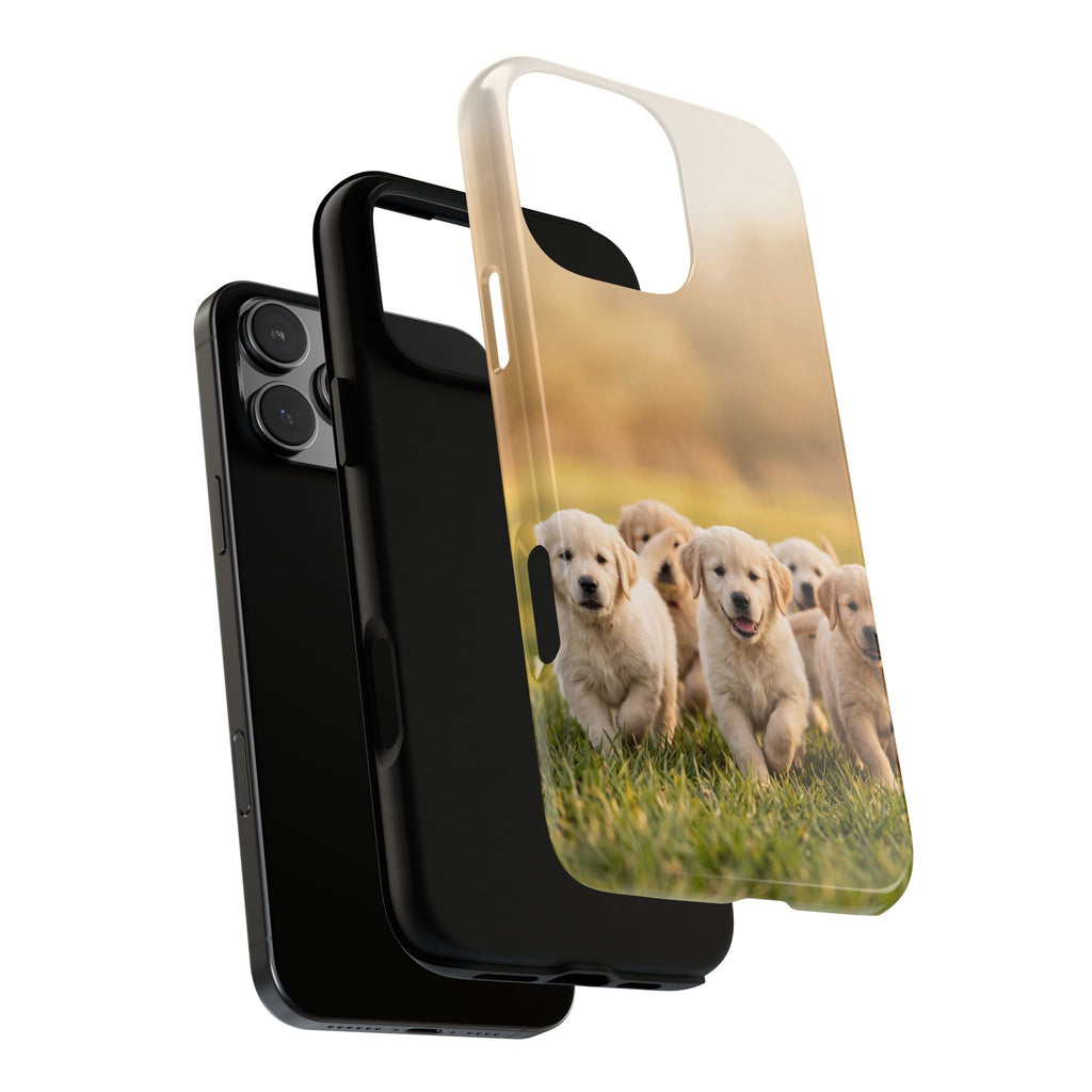 Golden Retriever Puppies Phone Case | Playful Puppy Pack Running in Grass | iPhone & Samsung