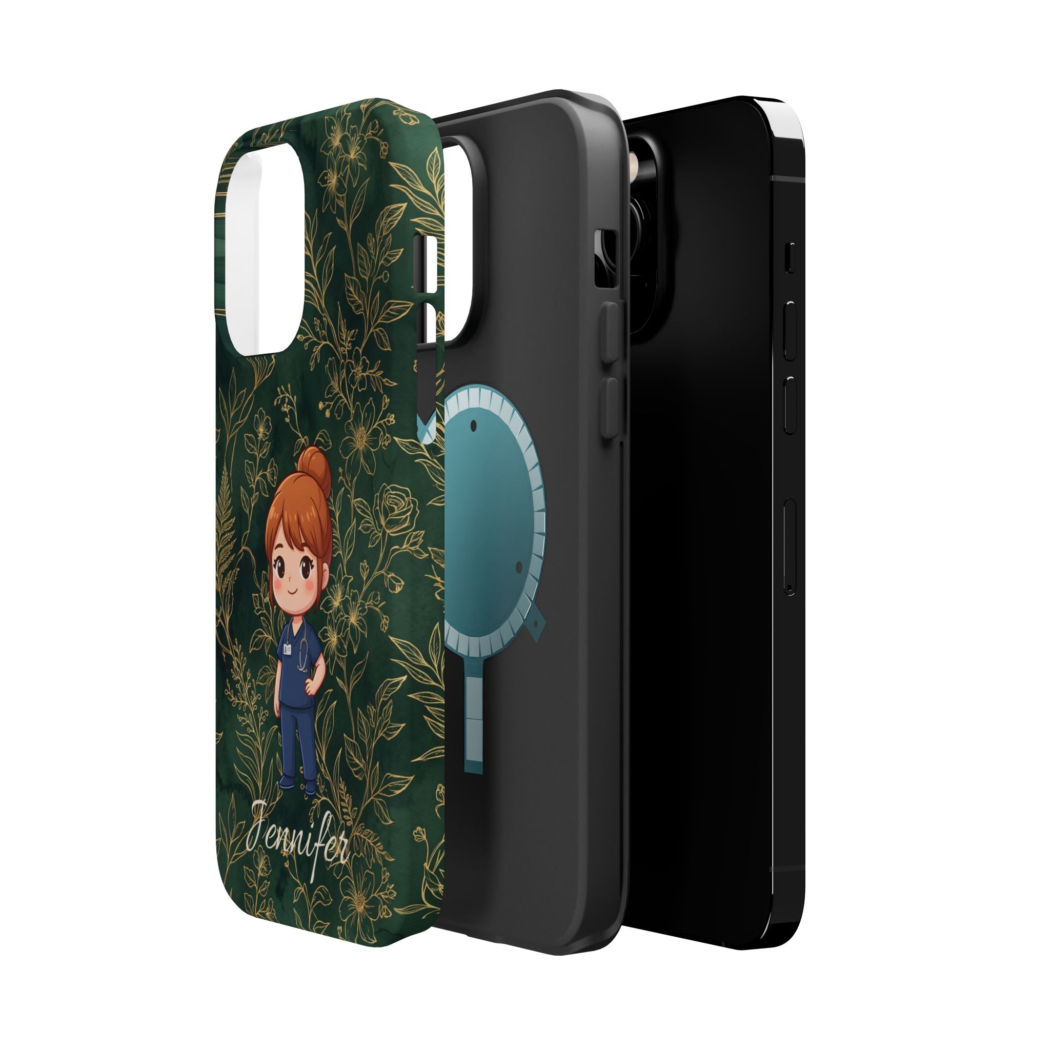Personalized Nurse Botanical Phone Case — Impact-Resistant Wireless Charging Cover