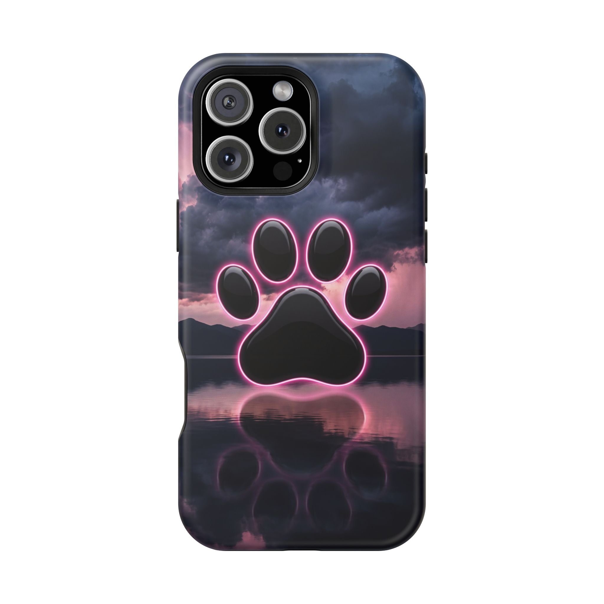 Neon Paw Print Phone Case — Impact-Resistant Wireless Charging Cover