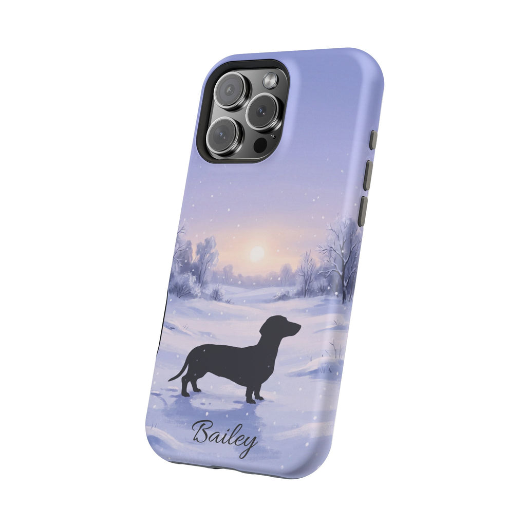 Personalized Dachshund Winter Snow Phone Case — Wireless Charging Cover