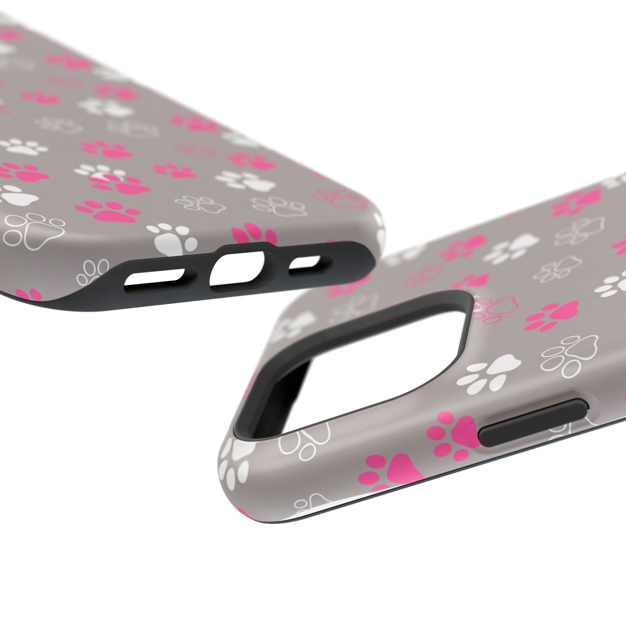 Pink & White Paw Print Phone Case — Impact-Resistant Wireless Charging Cover