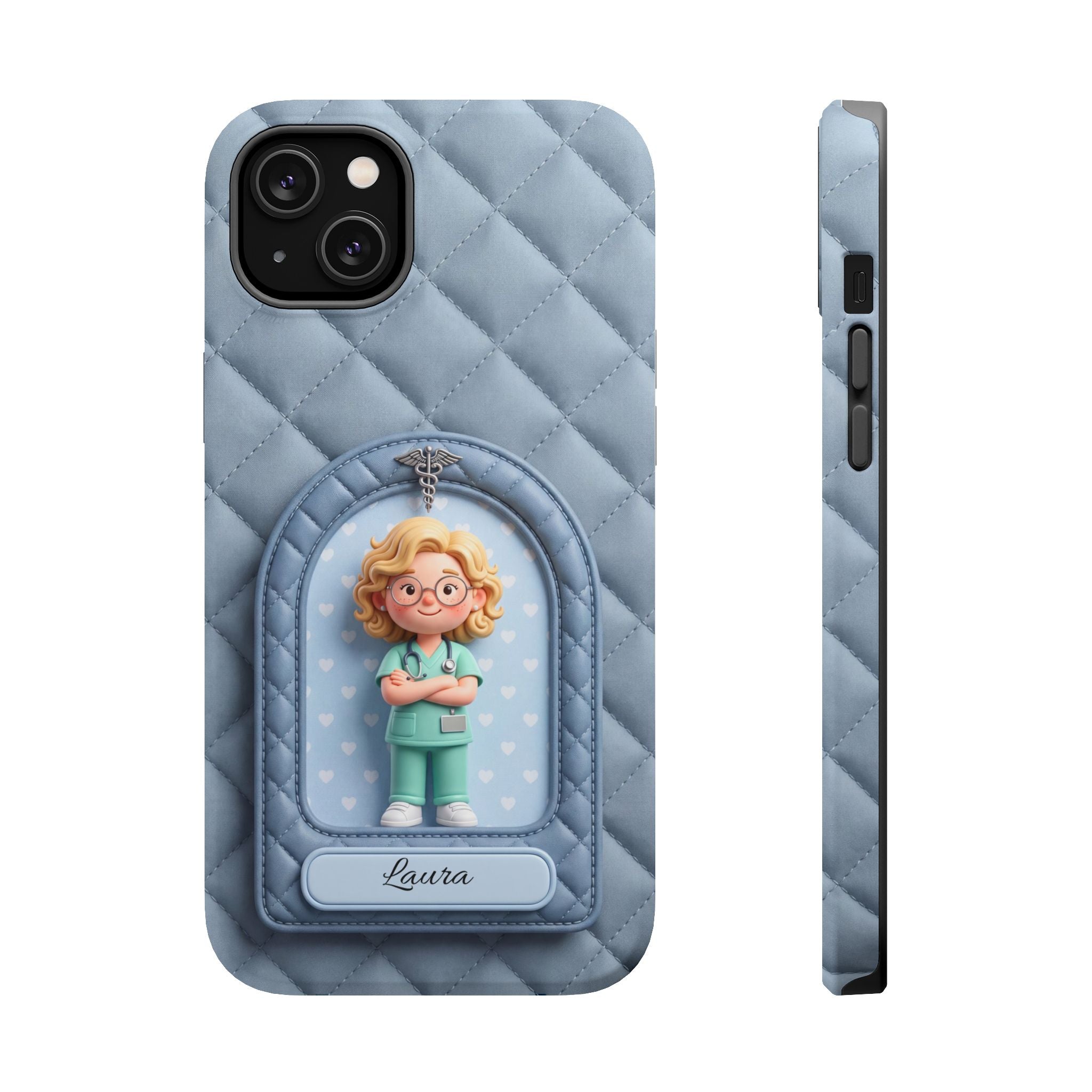 Personalized Quilted Nurse Phone Case — Wireless Charging Cover
