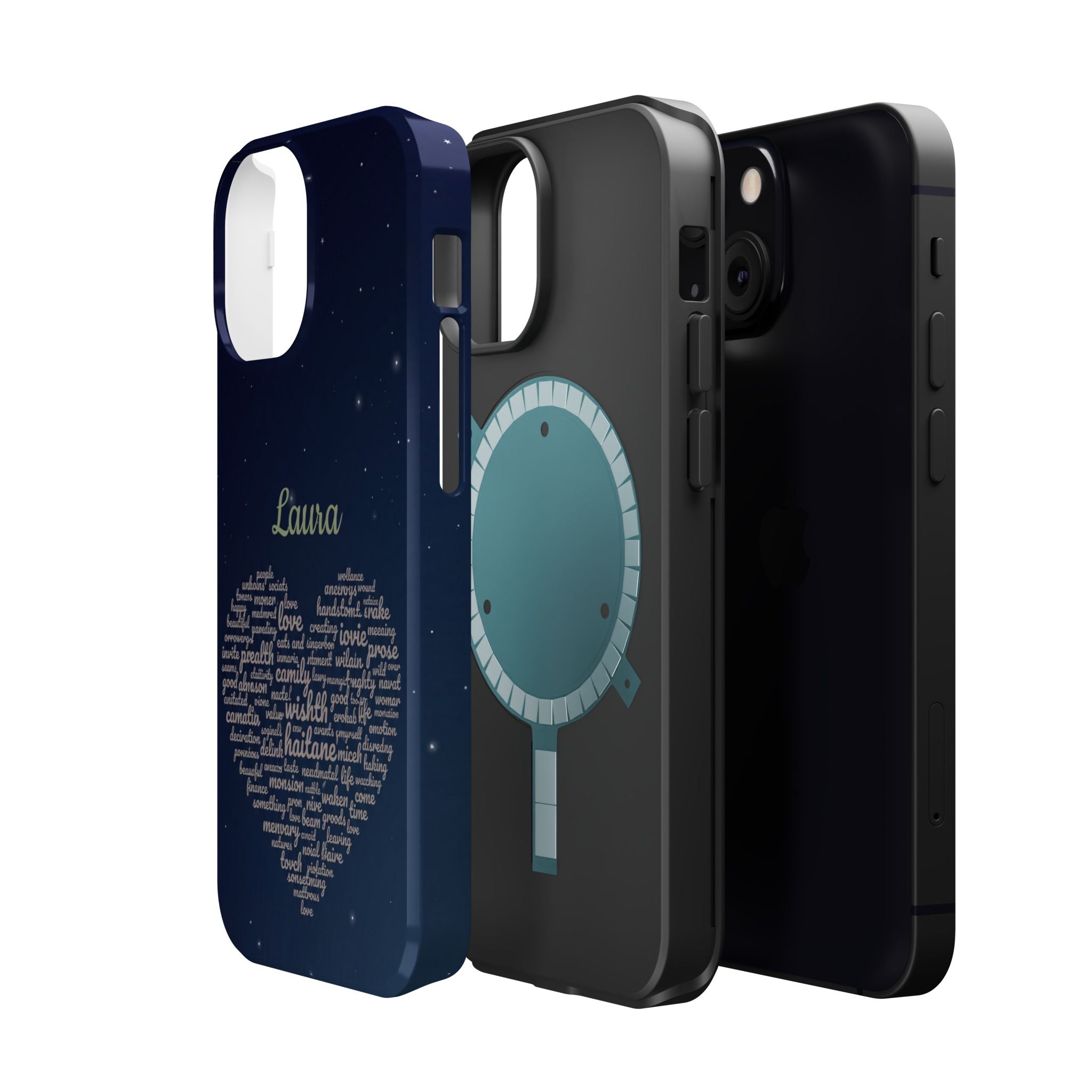 Personalized Teacher Heart Word Art Phone Case — Navy Wireless Charging Cover