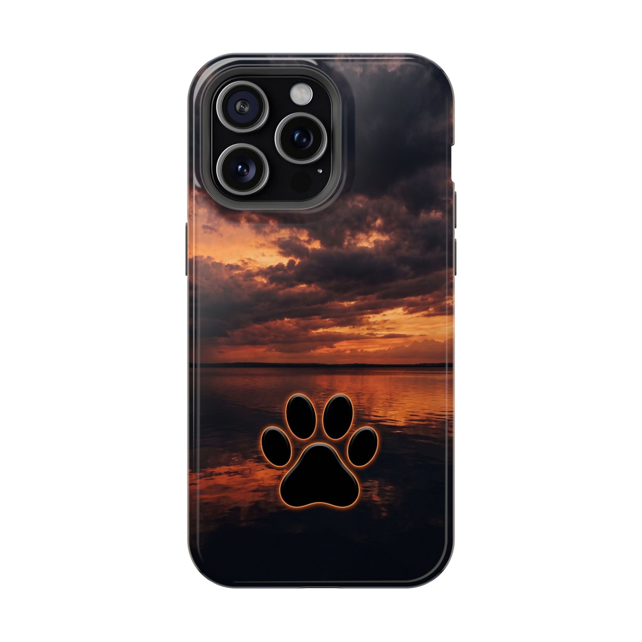Sunset Paw Print Phone Case — Impact-Resistant Wireless Charging Cover