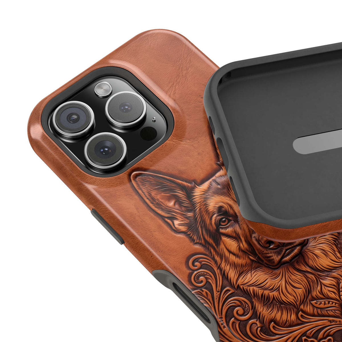 German Shepherd Phone Case | Western Tooled Art — Tough Magnetic Case with Wireless Charging