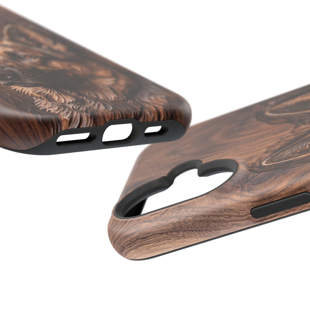 German Shepherd Phone Case | Carved Walnut Art — Tough Magnetic Case with Wireless Charging