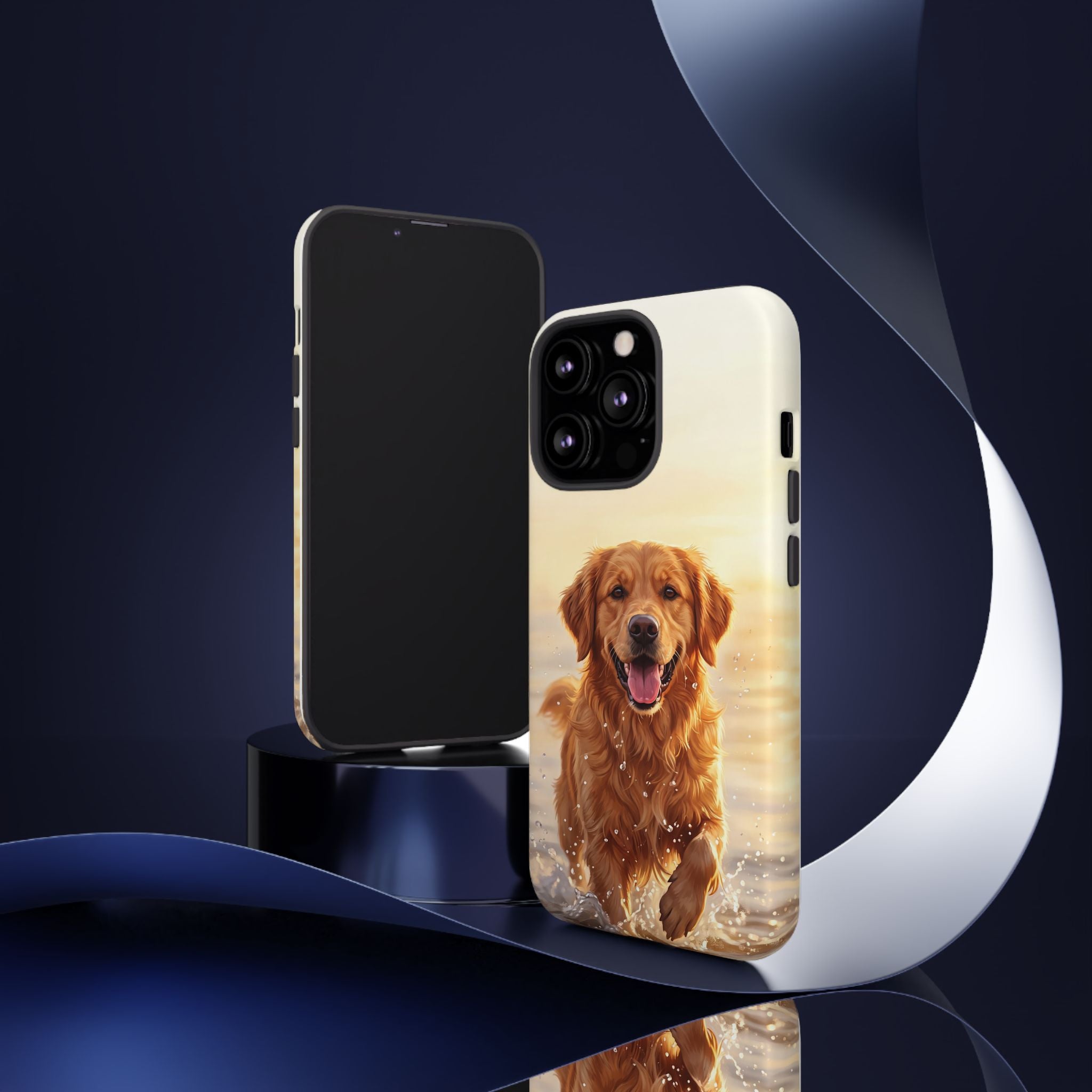 Golden Retriever Splashing in Water Phone Case | Joyful Dog at Golden Hour | iPhone & Samsung