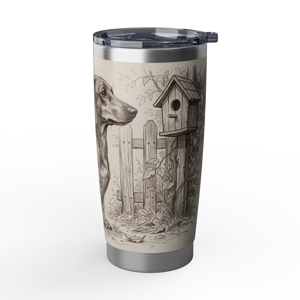 Royal Dachshund Stainless Tumbler — 20 oz Personalized Travel Mug with Cottage Garden Design
