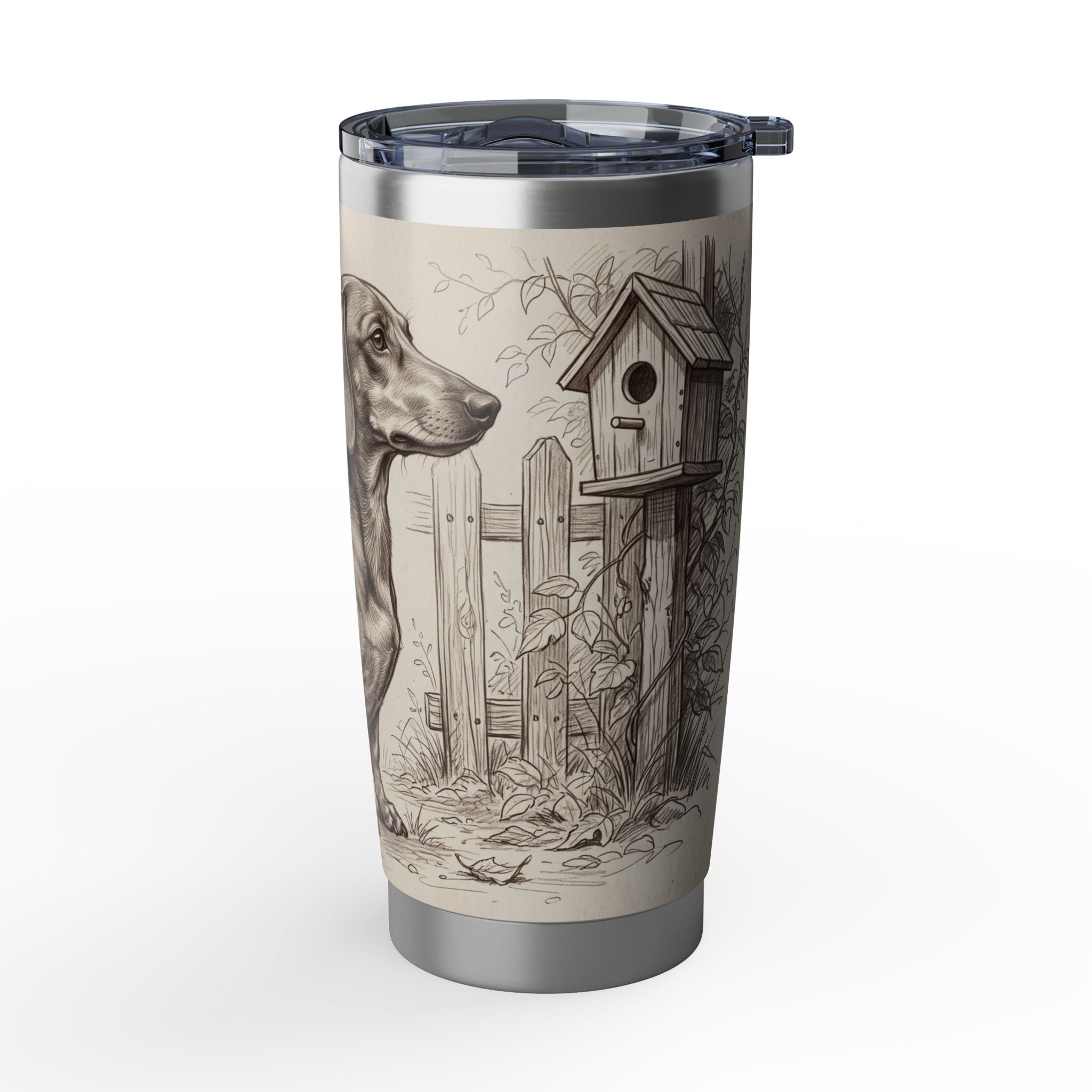 Royal Dachshund Stainless Tumbler — 20 oz Personalized Travel Mug with Cottage Garden Design