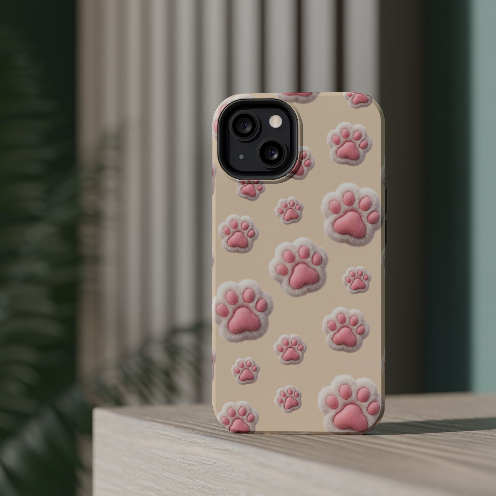 Pink Paw Print Phone Case — Impact-Resistant Wireless Charging Cover