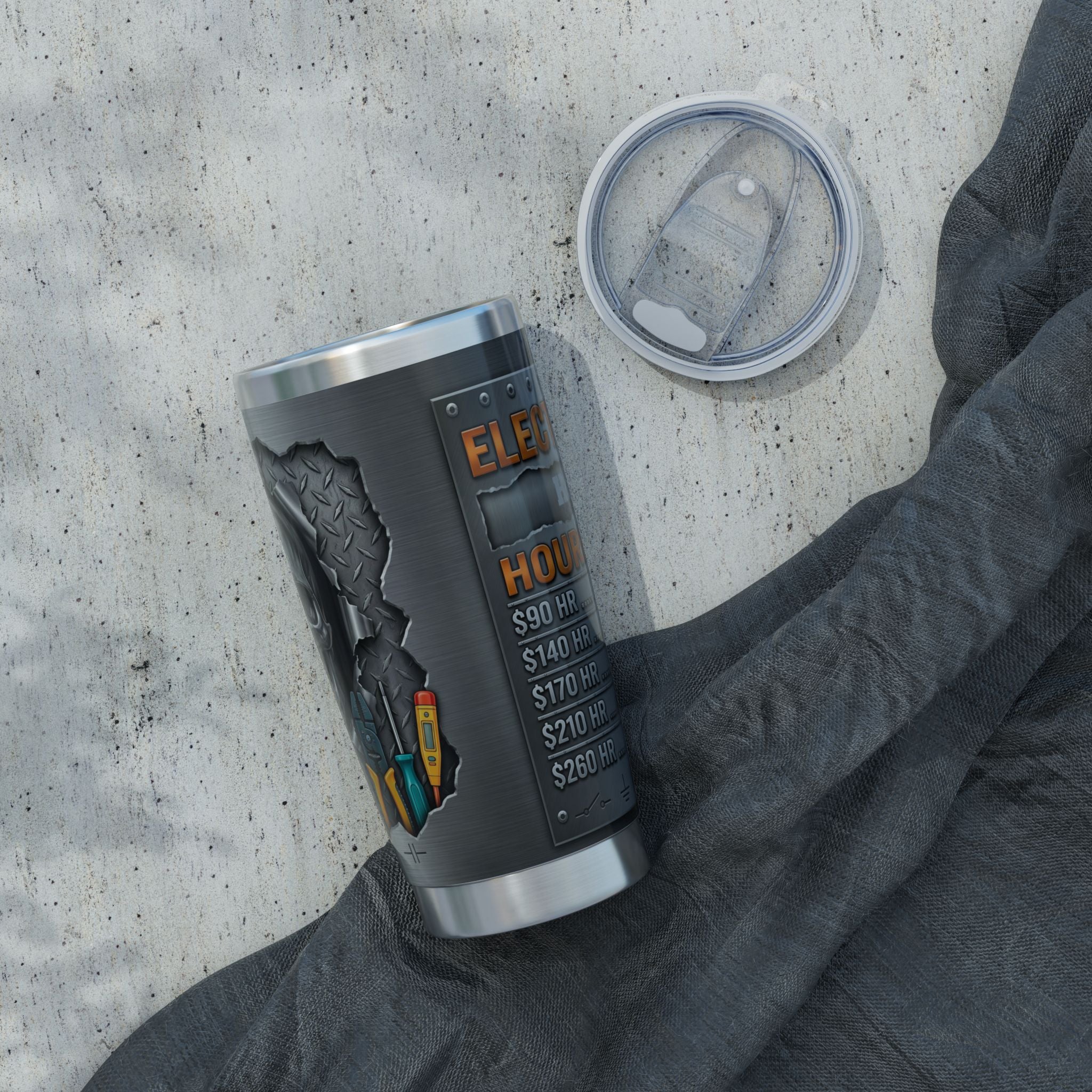 Personalized Electrician Hourly Rate Tumbler – Metallic Skull Design 20 oz