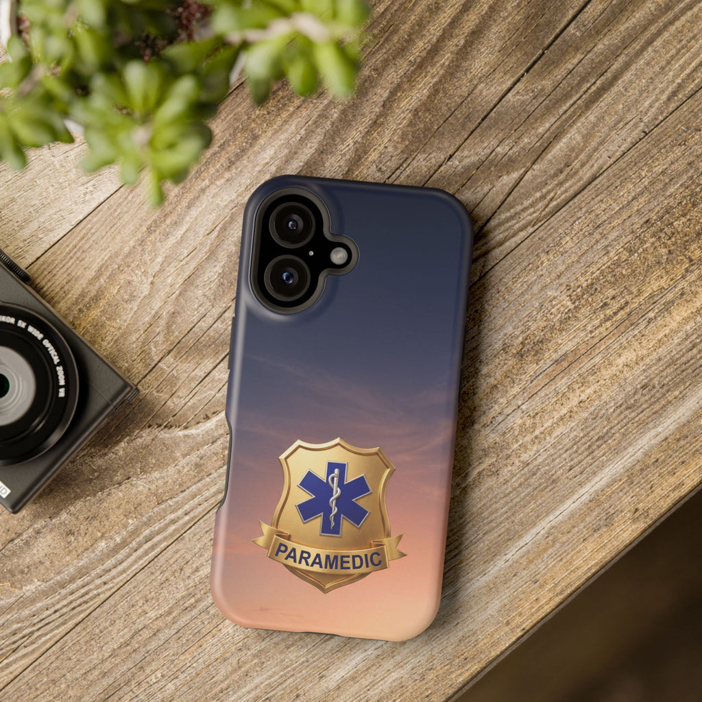 Gold Paramedic Badge Sunset Sky Phone Case — Magnetic Wireless Charging Cover