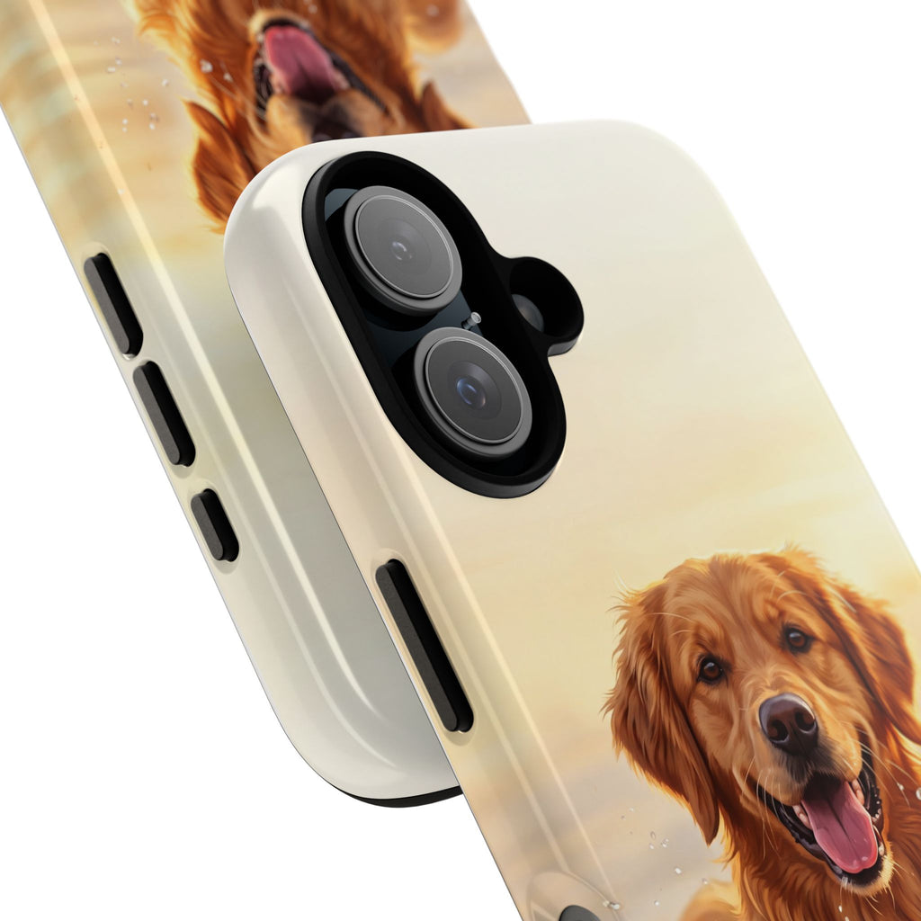 Golden Retriever Splashing in Water Phone Case | Joyful Dog at Golden Hour | iPhone & Samsung
