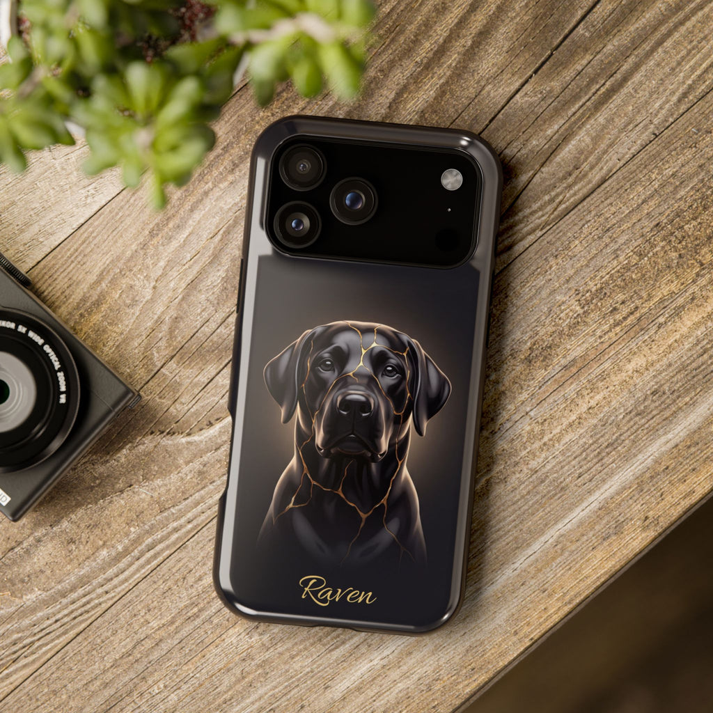 Personalized Obsidian Kintsugi Labrador Phone Case — Tough Magnetic Case with Wireless Charging