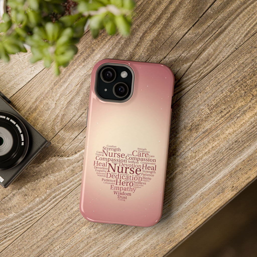 Nurse Heart Word Art Phone Case — Impact-Resistant Wireless Charging Cover