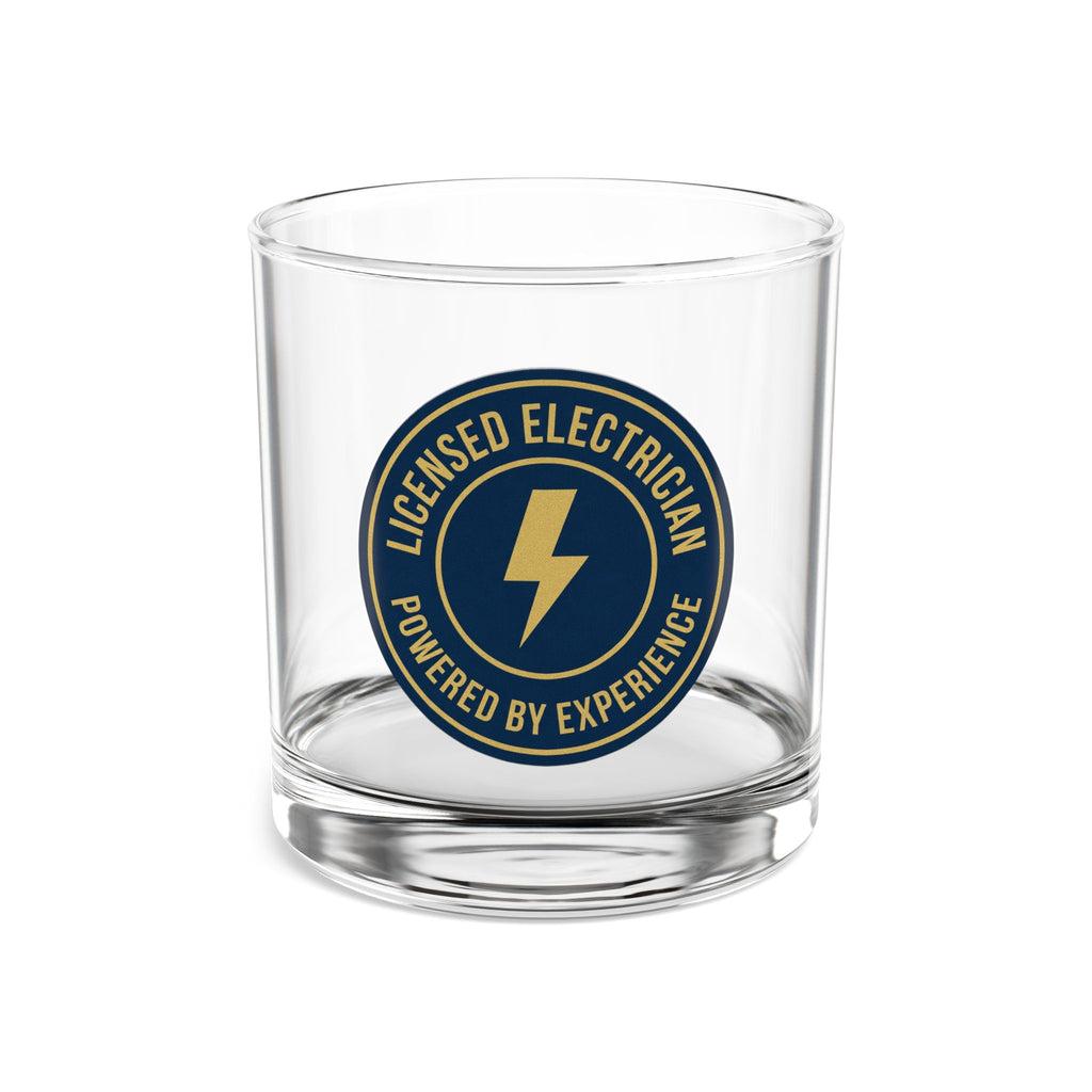 Licensed Electrician Badge Rocks Glass 10oz — Navy & Gold Whiskey Tumbler