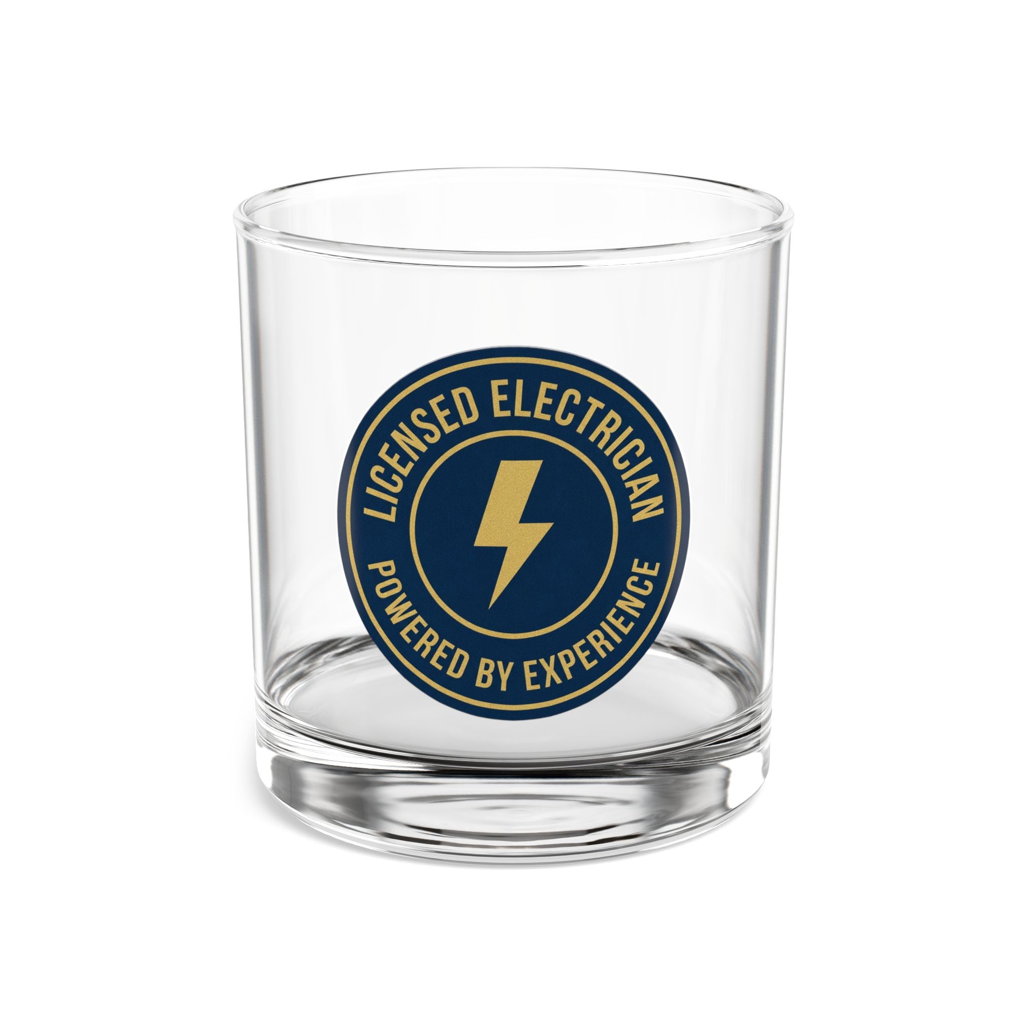 Licensed Electrician Badge Rocks Glass 10oz — Navy & Gold Whiskey Tumbler